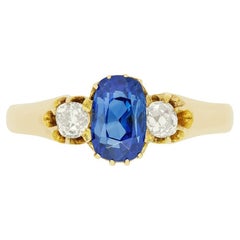 Victorian 1.12ct Sapphire and Diamond Trilogy Ring, c.1880s