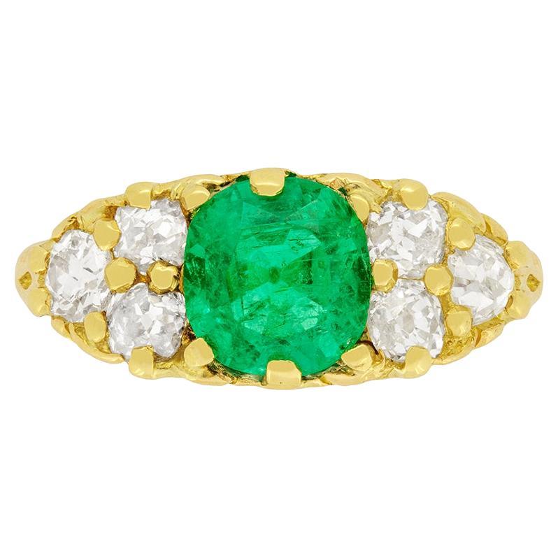 Victorian 1.14ct Emerald and Diamond Ring, c.1880s For Sale