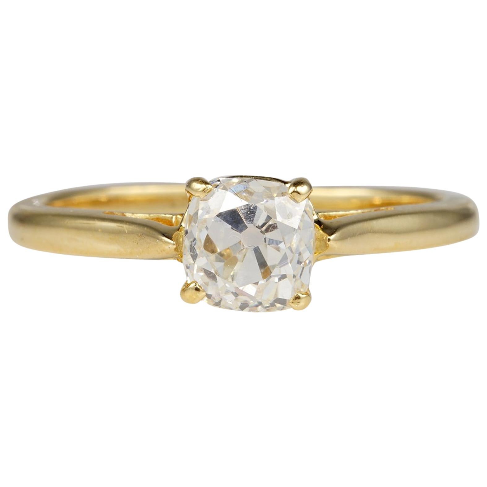 Victorian 1.15 Carat Old Mine Cushion Cut Diamond Solitaire Ring