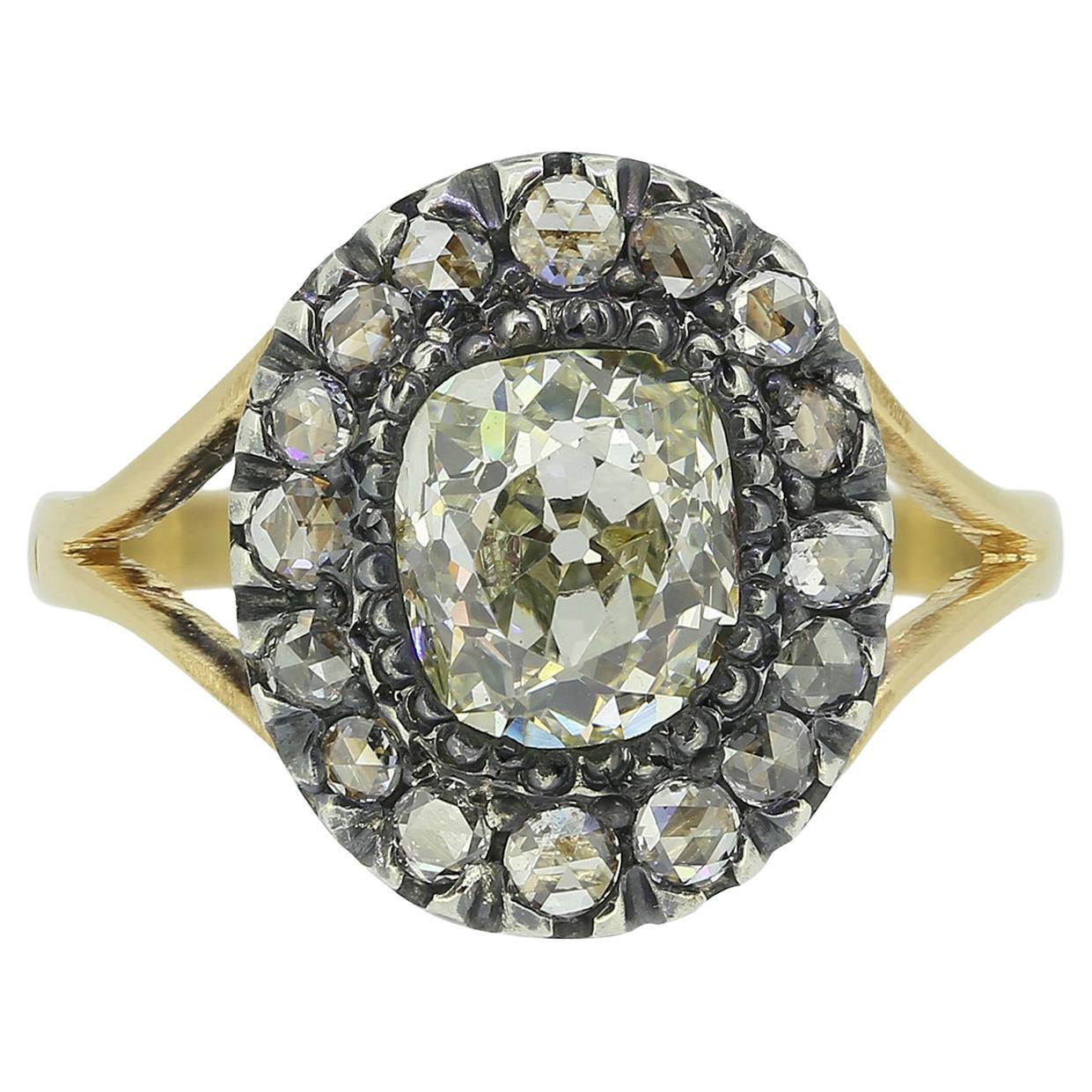 Victorian 1.16 Carat Diamond Cluster Ring For Sale