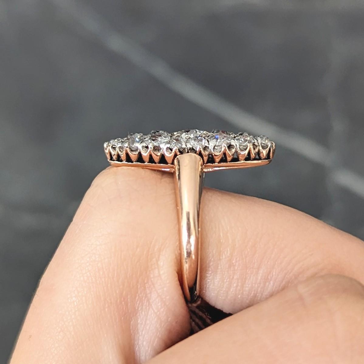 Bague victorienne en or rose 14 carats avec diamant taille européenne ancienne de 1,16 carat surmonté de platine 5