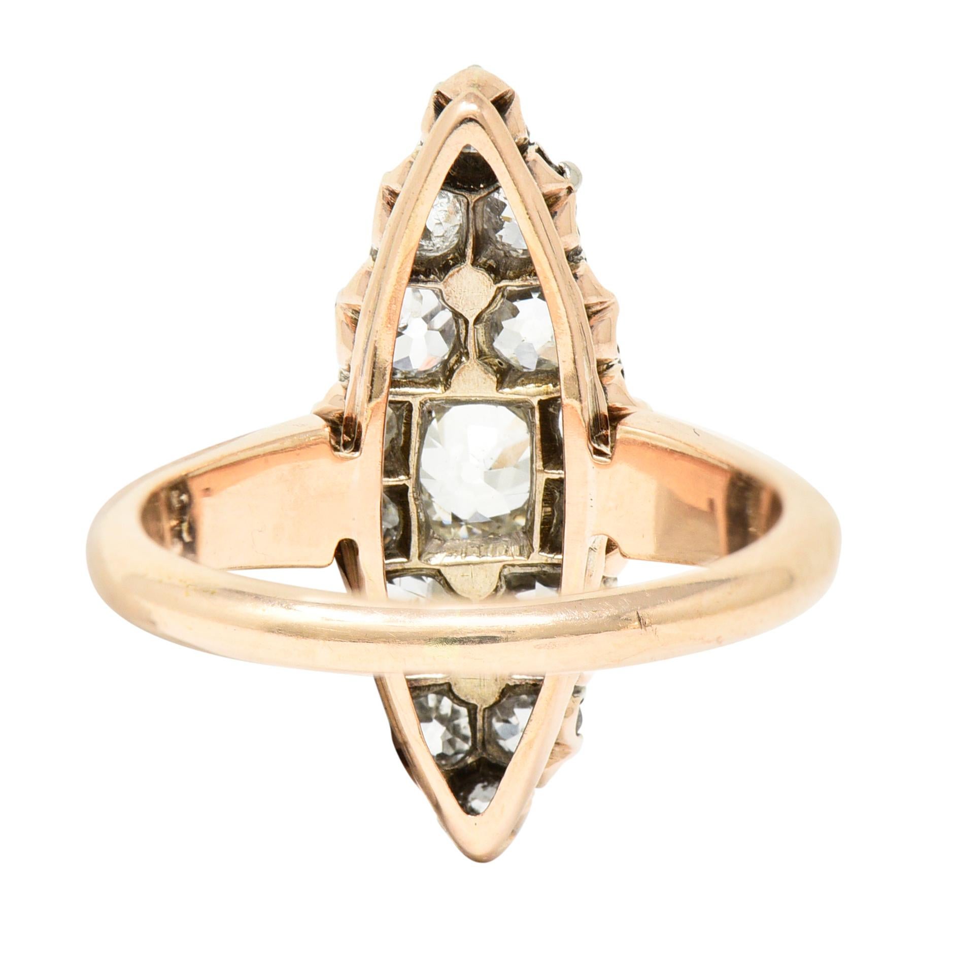 Women's or Men's Victorian 1.16 Carat Old European Cut Diamond Platinum-Topped 14k Rose Gold Ring