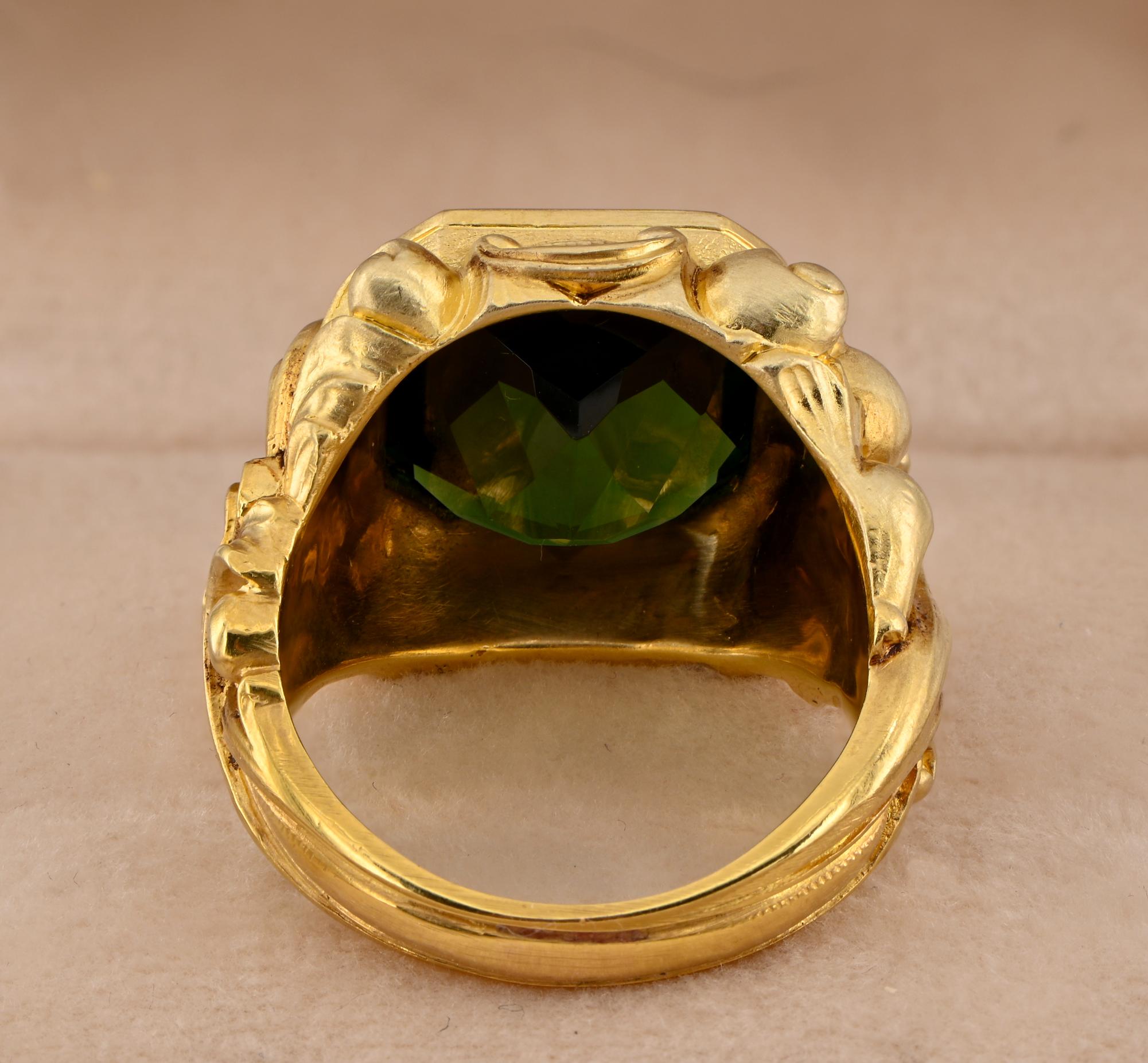Victorian 11.70 Ct Natural Green Tourmaline Carved Bishop ring 1