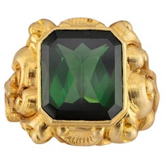 Victorian 11.70 Ct Natural Green Tourmaline Carved Bishop ring