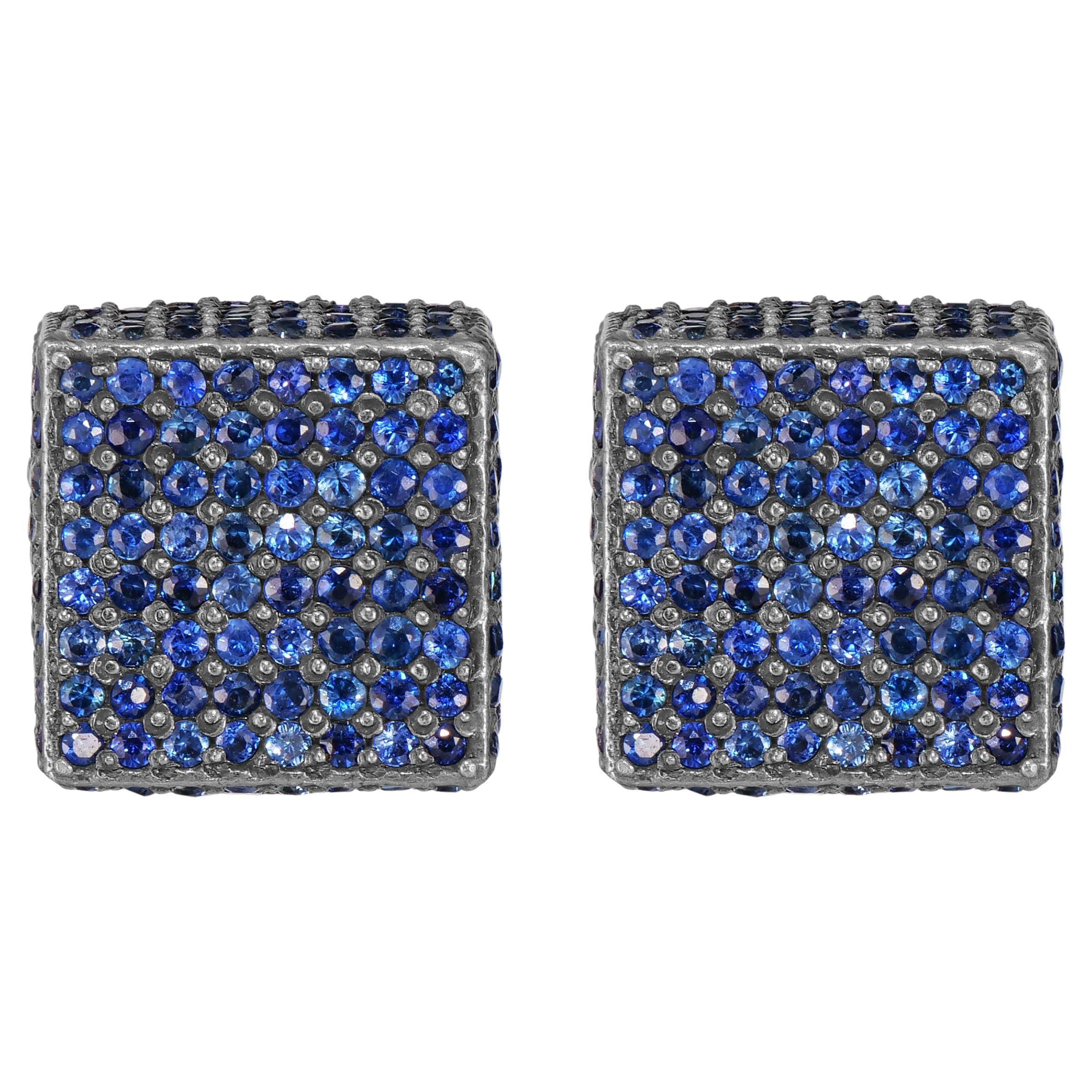 Behold the Victorian 11.8 Cttw. Blue Sapphire and Diamond Double Dice Stud Earrings—a playful and sophisticated addition to your jewelry collection.

Each earring is a miniature work of art, featuring two cubical dices meticulously crafted to
