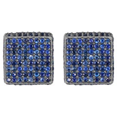 Victorian 11.8 Cttw. Blue Sapphire and Diamond Double Dice Stud Earrings