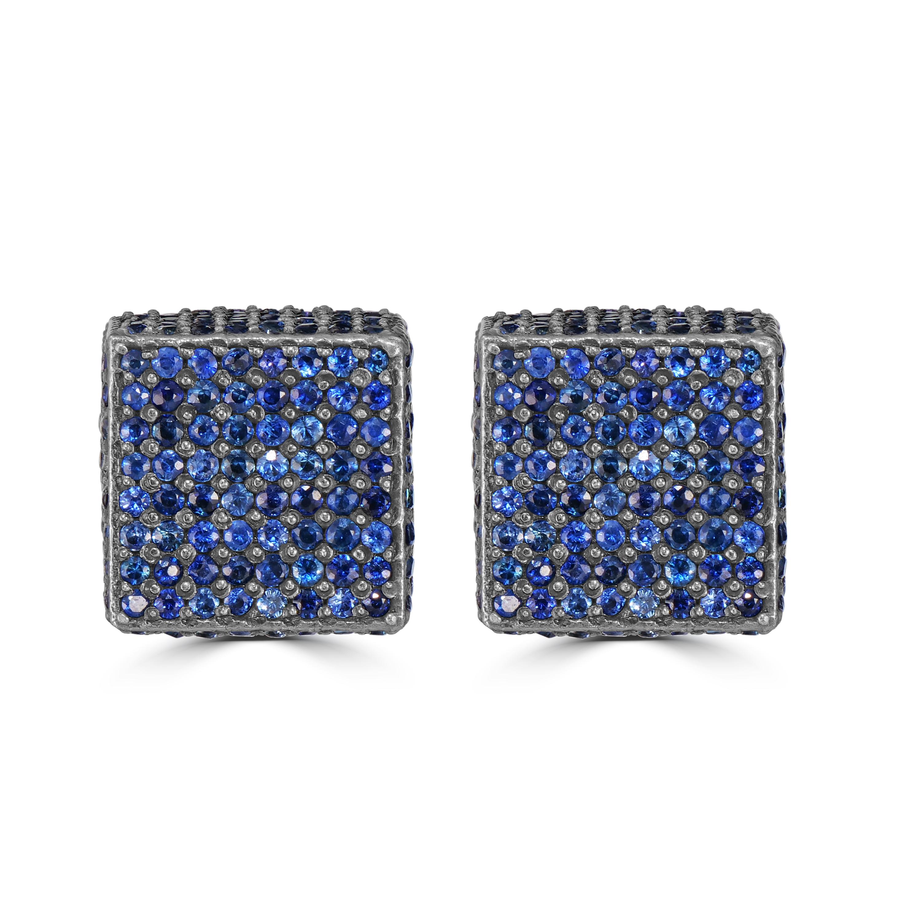 Victorian 11.8 Cttw. Blue Sapphire and Diamond Double Dice Stud Earrings  In New Condition For Sale In New York, NY