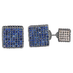 Victorian 11.8 Cttw. Blue Sapphire and Diamond Double Dice Stud Earrings 