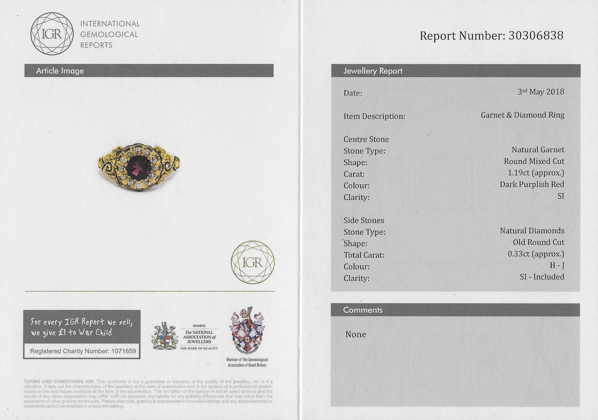 Victorian 1.19 Carat Garnet, Old Cut Diamond and Blue Enamel Cluster Ring For Sale 2
