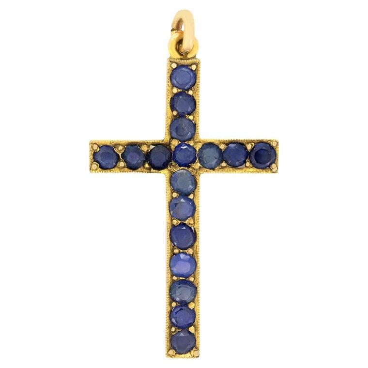 Colgante victoriano en forma de cruz con zafiro total de 1,19 quilates, c.1900