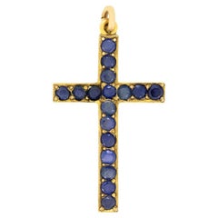 Victorian 1.19 Carat Total Sapphire Cross Pendant, c.1900s