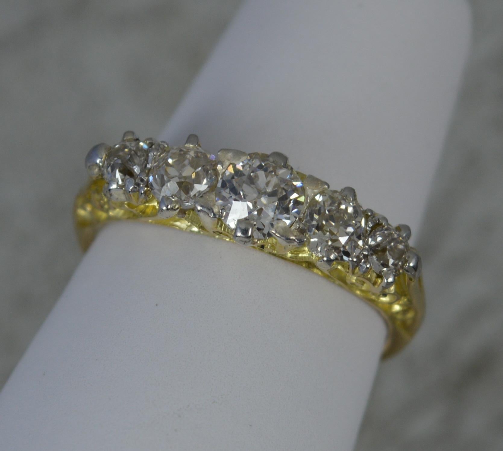 Victorian 1.1ct Old Cut Diamond and 18 Carat Gold Five Stone Stack Ring 7