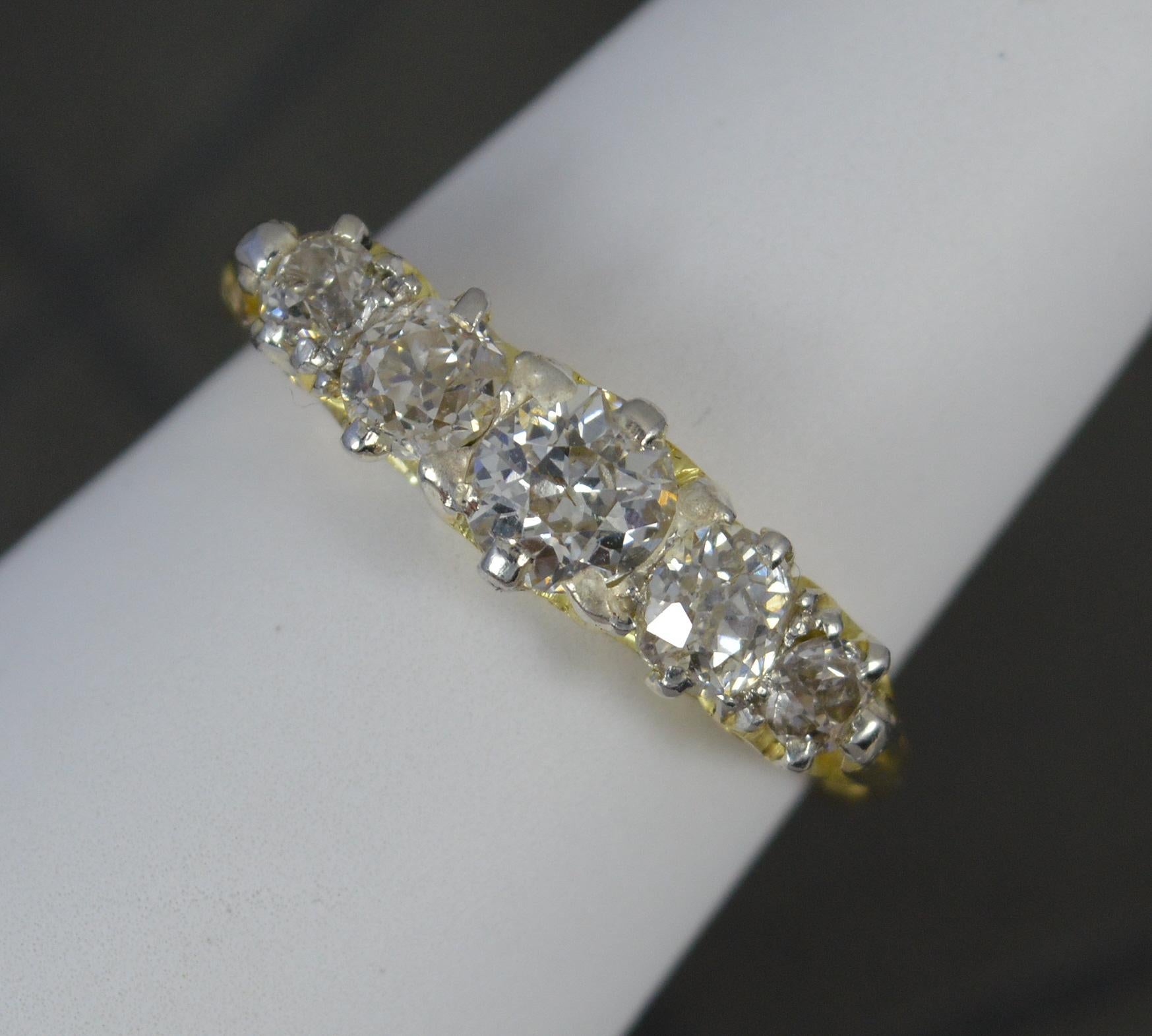 Victorian 1.1ct Old Cut Diamond and 18 Carat Gold Five Stone Stack Ring 9