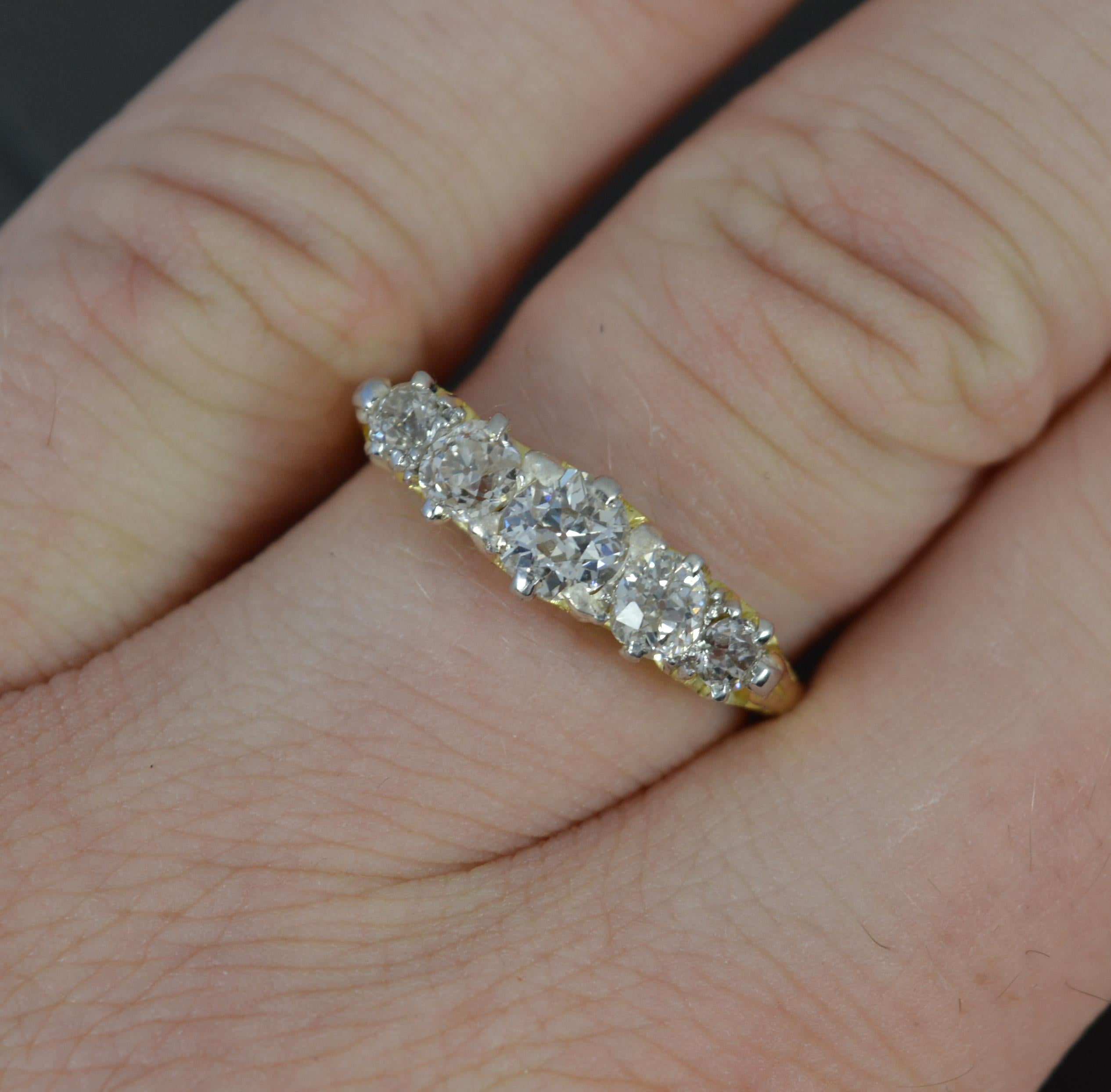 Old European Cut Victorian 1.1ct Old Cut Diamond and 18 Carat Gold Five Stone Stack Ring