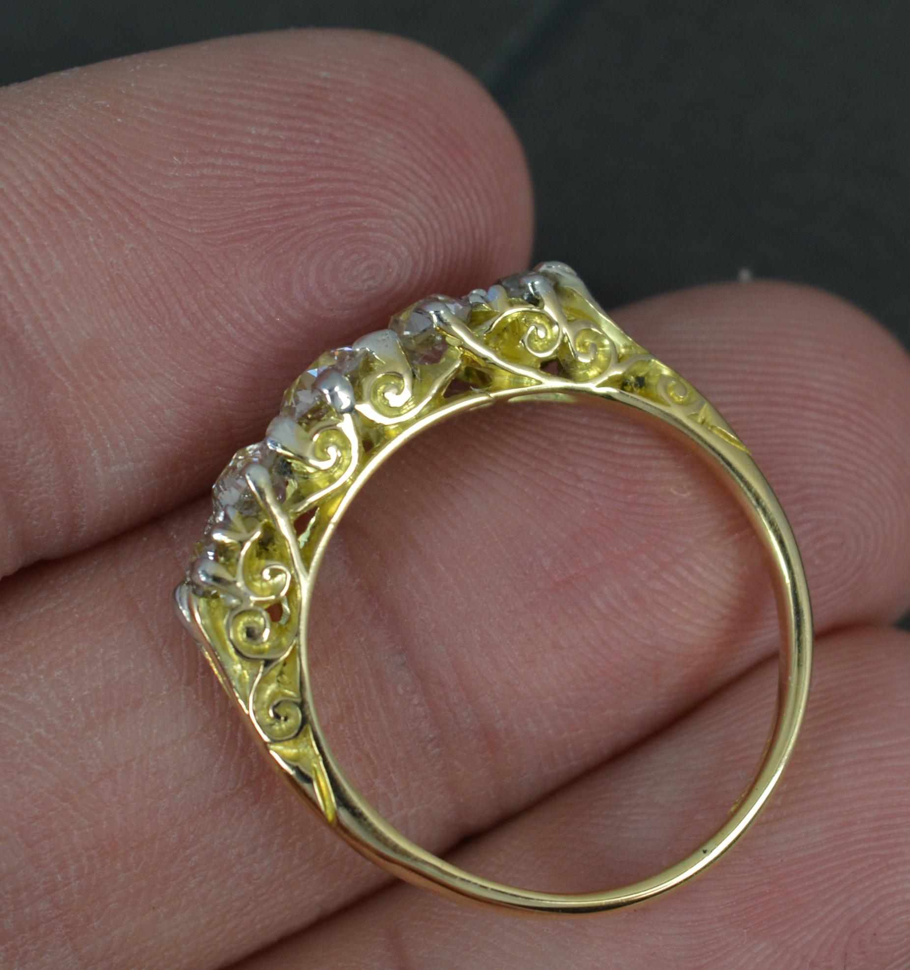 Victorian 1.1ct Old Cut Diamond and 18 Carat Gold Five Stone Stack Ring In Good Condition In St Helens, GB