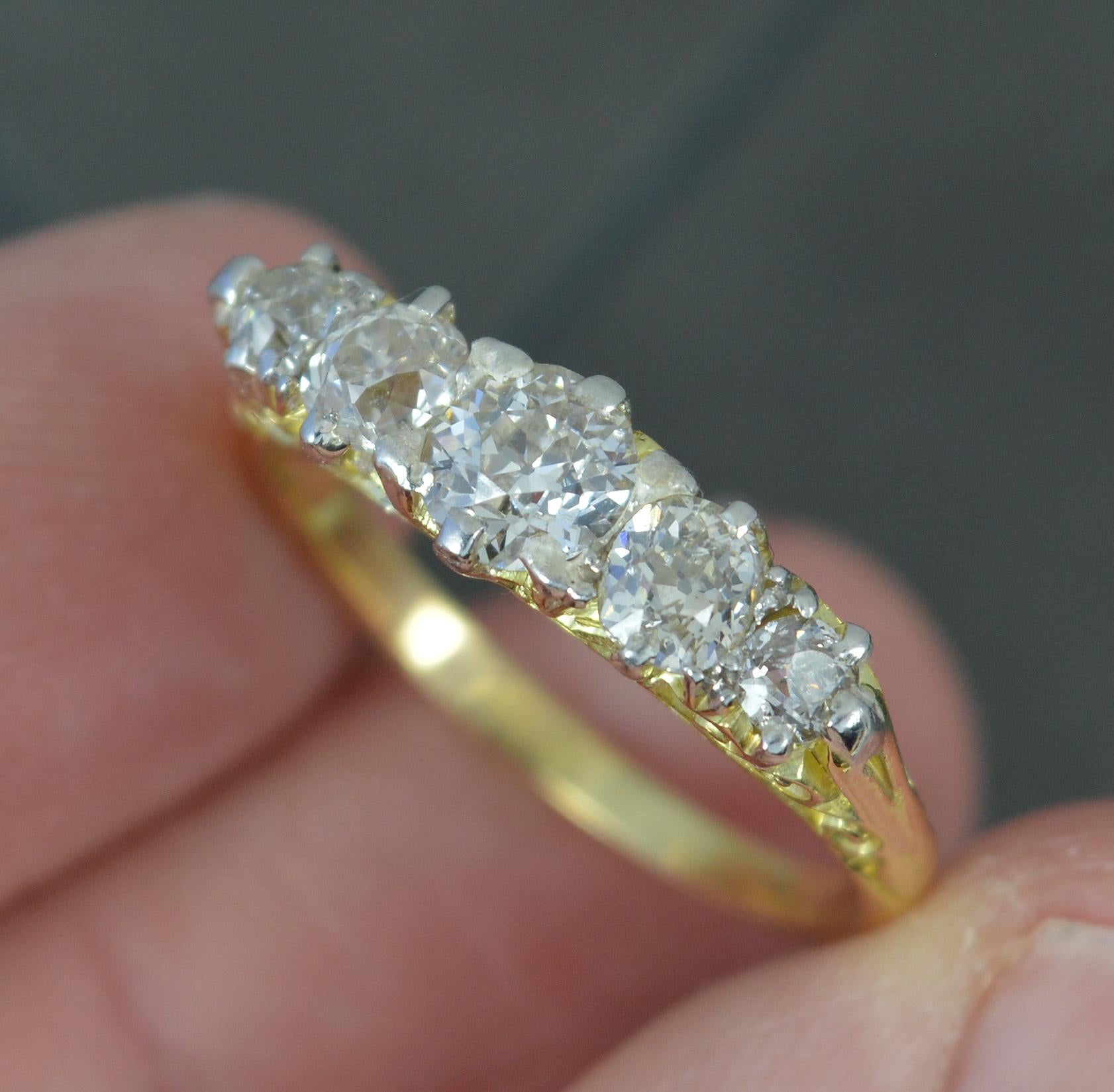 Victorian 1.1ct Old Cut Diamond and 18 Carat Gold Five Stone Stack Ring 1