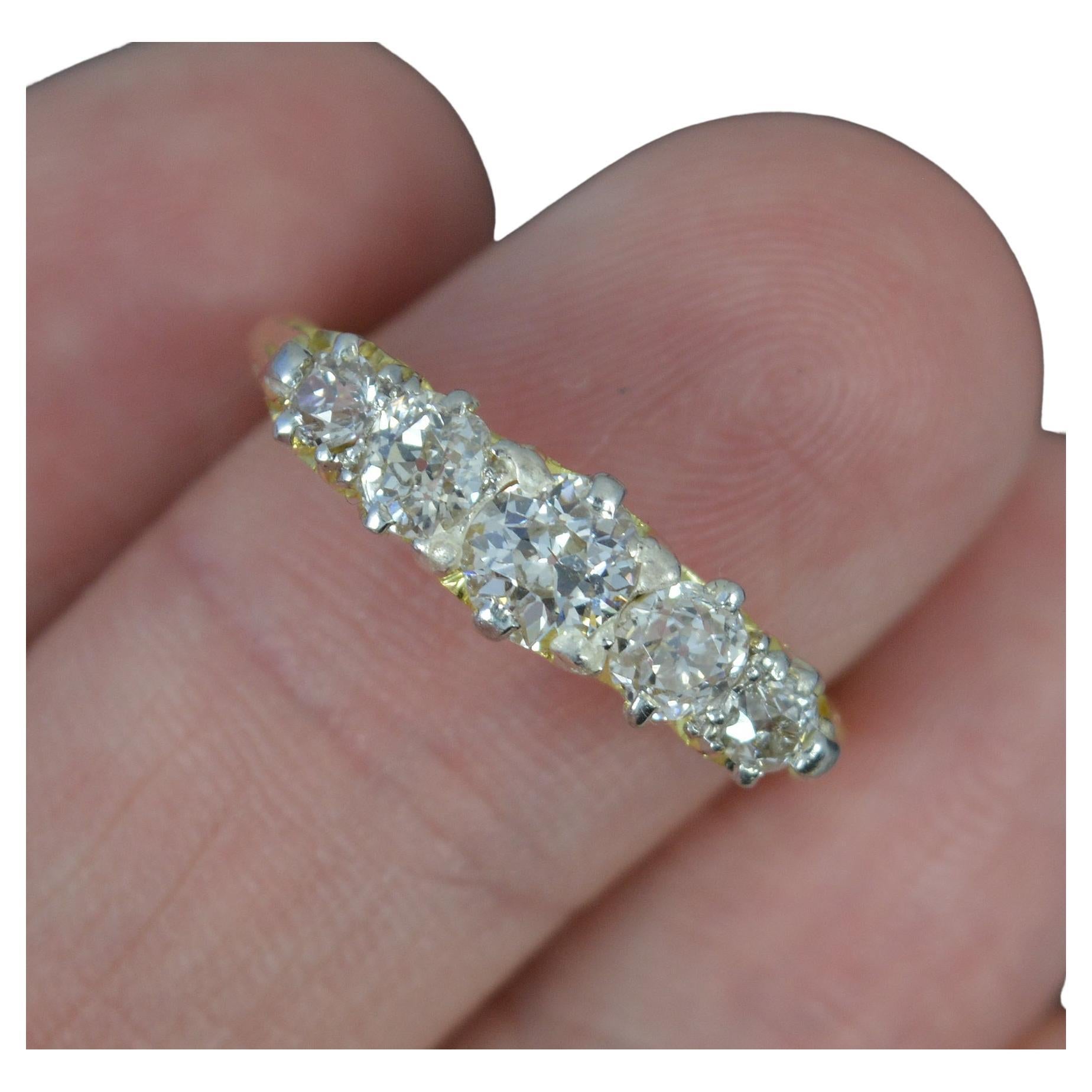 Victorian 1.1ct Old Cut Diamond and 18 Carat Gold Five Stone Stack Ring