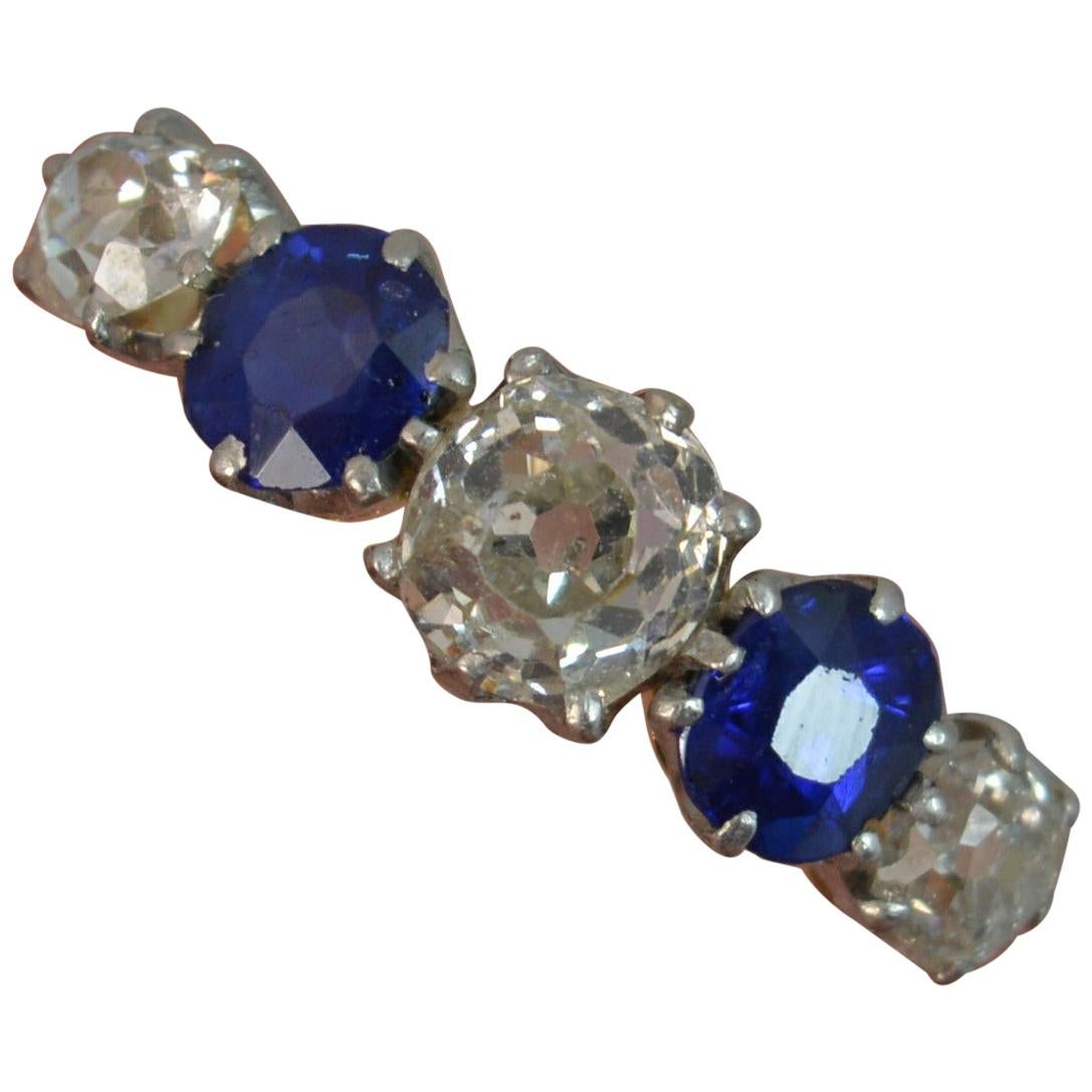Victorian 1.2 Carat Old Cut Diamond Sapphire 18 Carat Gold Five-Stone Stack Ring