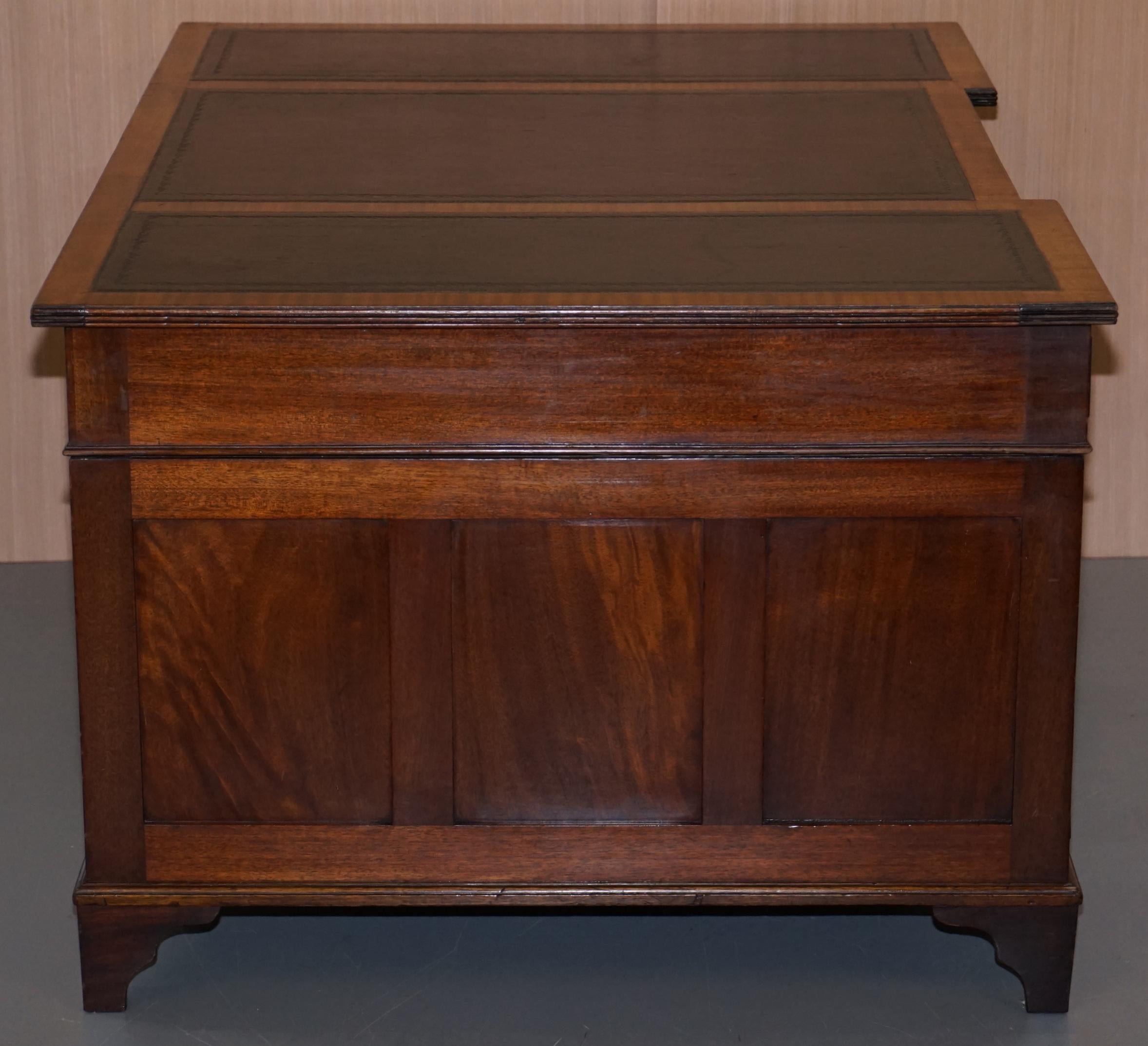 Victorian 12-Drawer 2 Cupboard Double Sided Twin Pedestal Partner Desk Leather 3