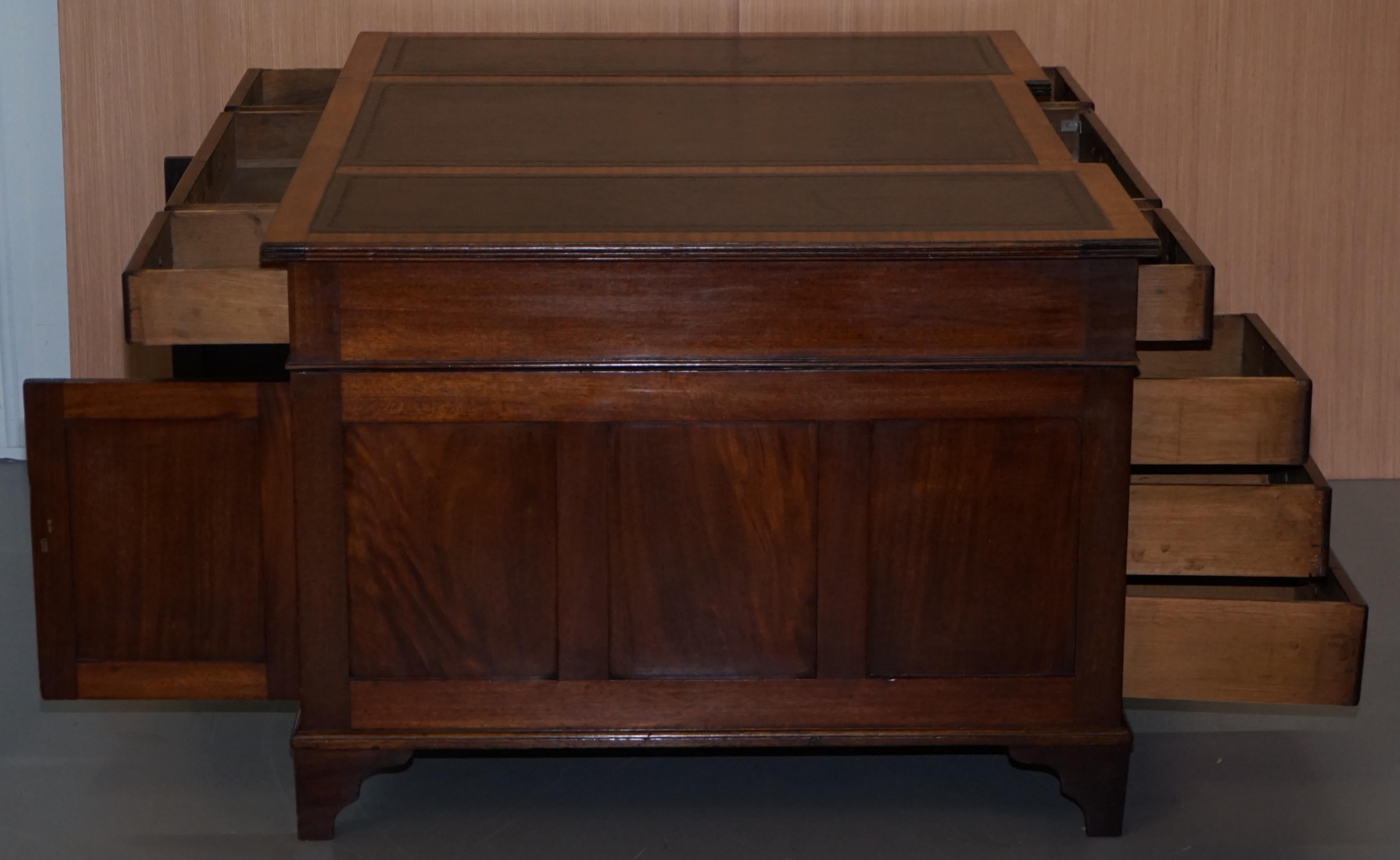 Victorian 12-Drawer 2 Cupboard Double Sided Twin Pedestal Partner Desk Leather 4
