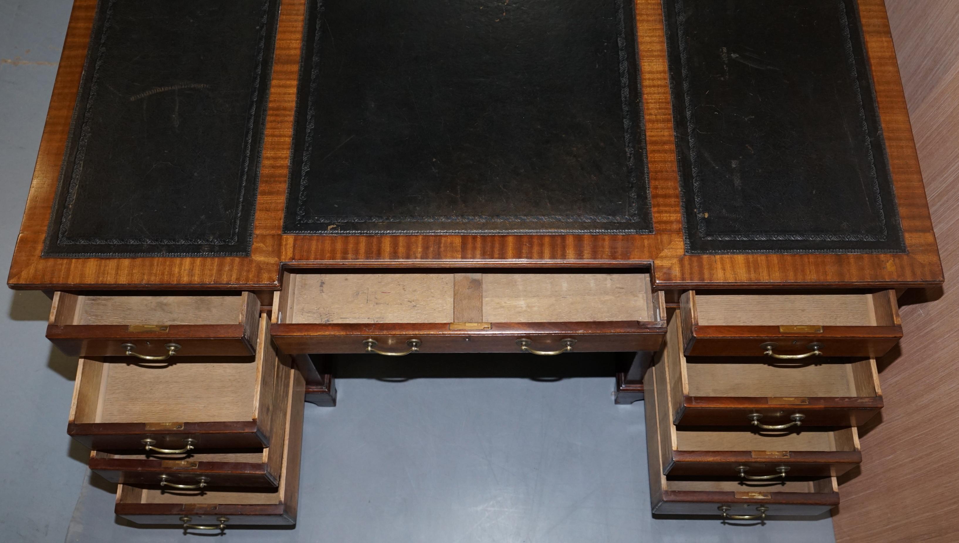 Victorian 12-Drawer 2 Cupboard Double Sided Twin Pedestal Partner Desk Leather 5