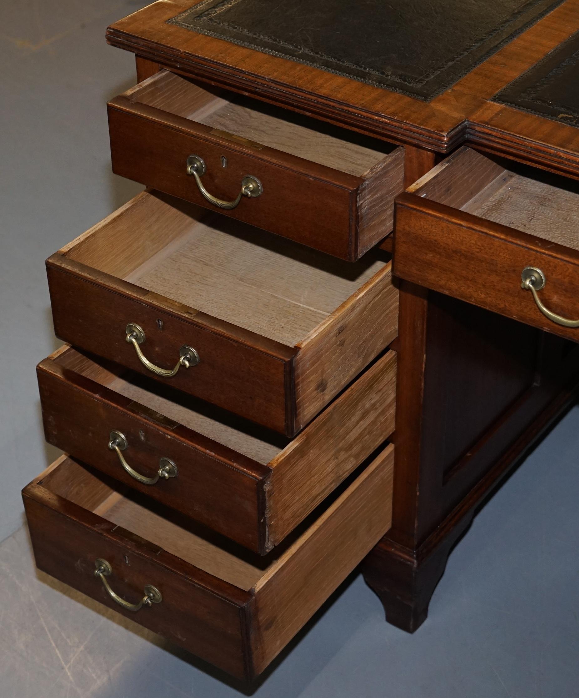 Victorian 12-Drawer 2 Cupboard Double Sided Twin Pedestal Partner Desk Leather 6