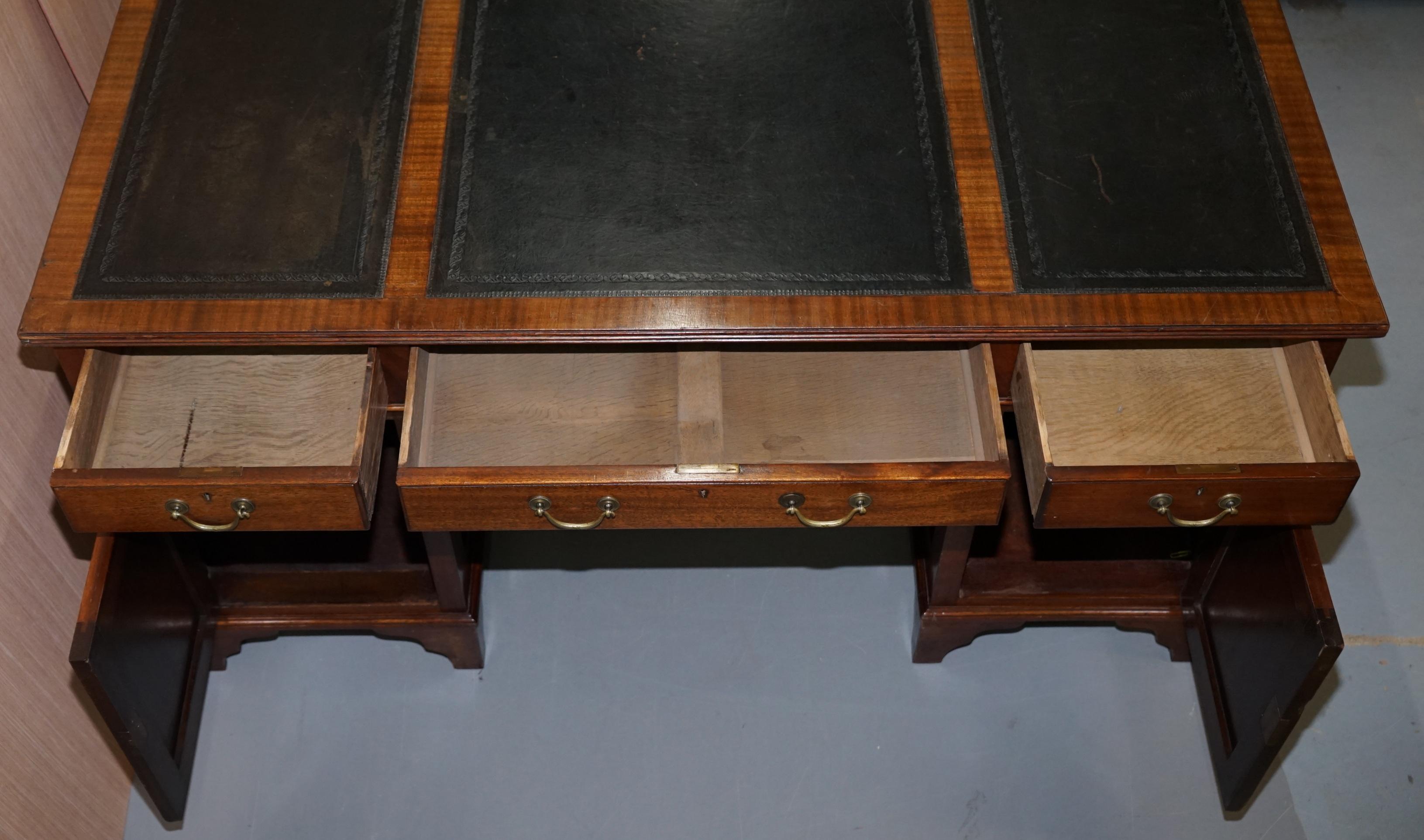 Victorian 12-Drawer 2 Cupboard Double Sided Twin Pedestal Partner Desk Leather 7