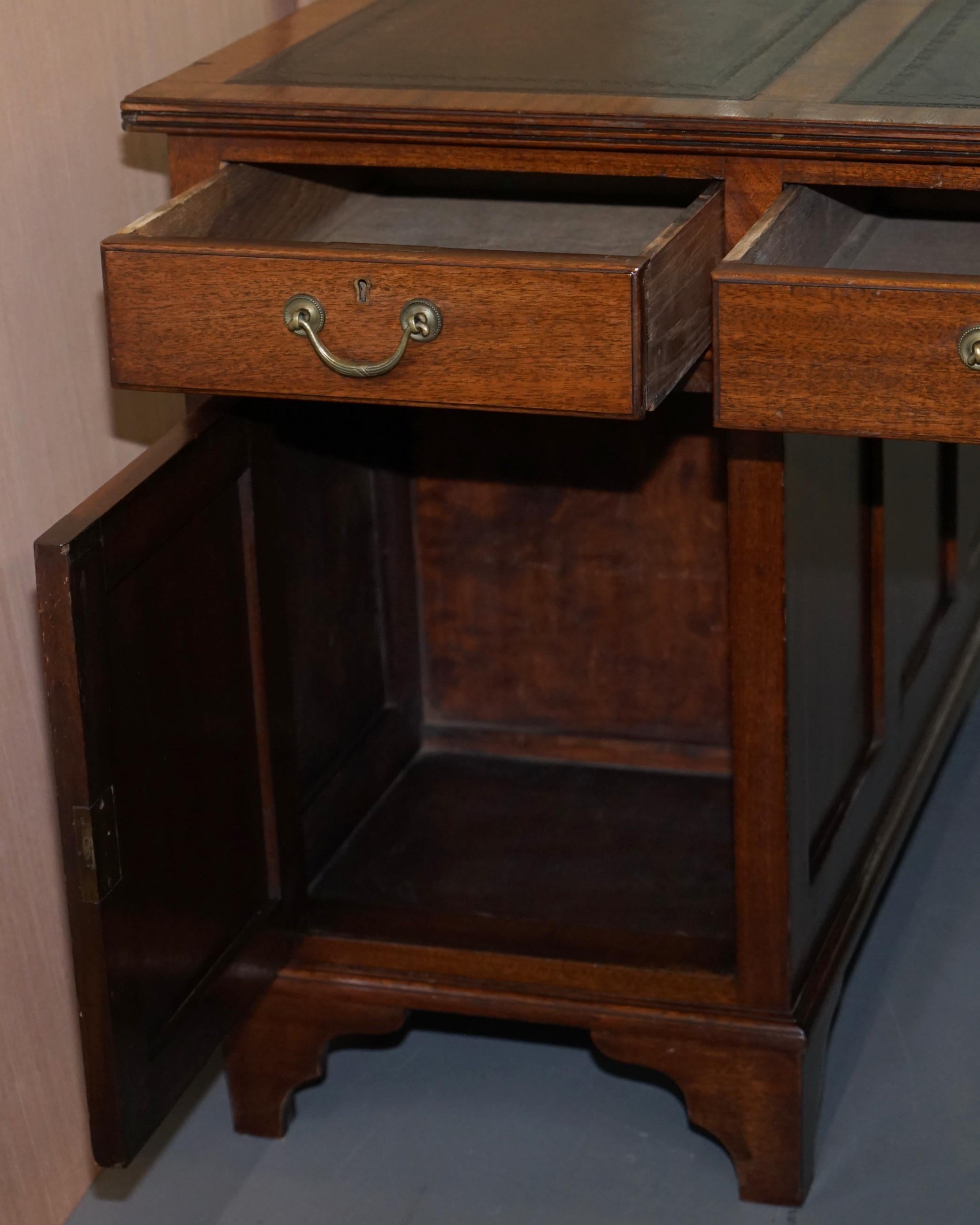 Victorian 12-Drawer 2 Cupboard Double Sided Twin Pedestal Partner Desk Leather 8