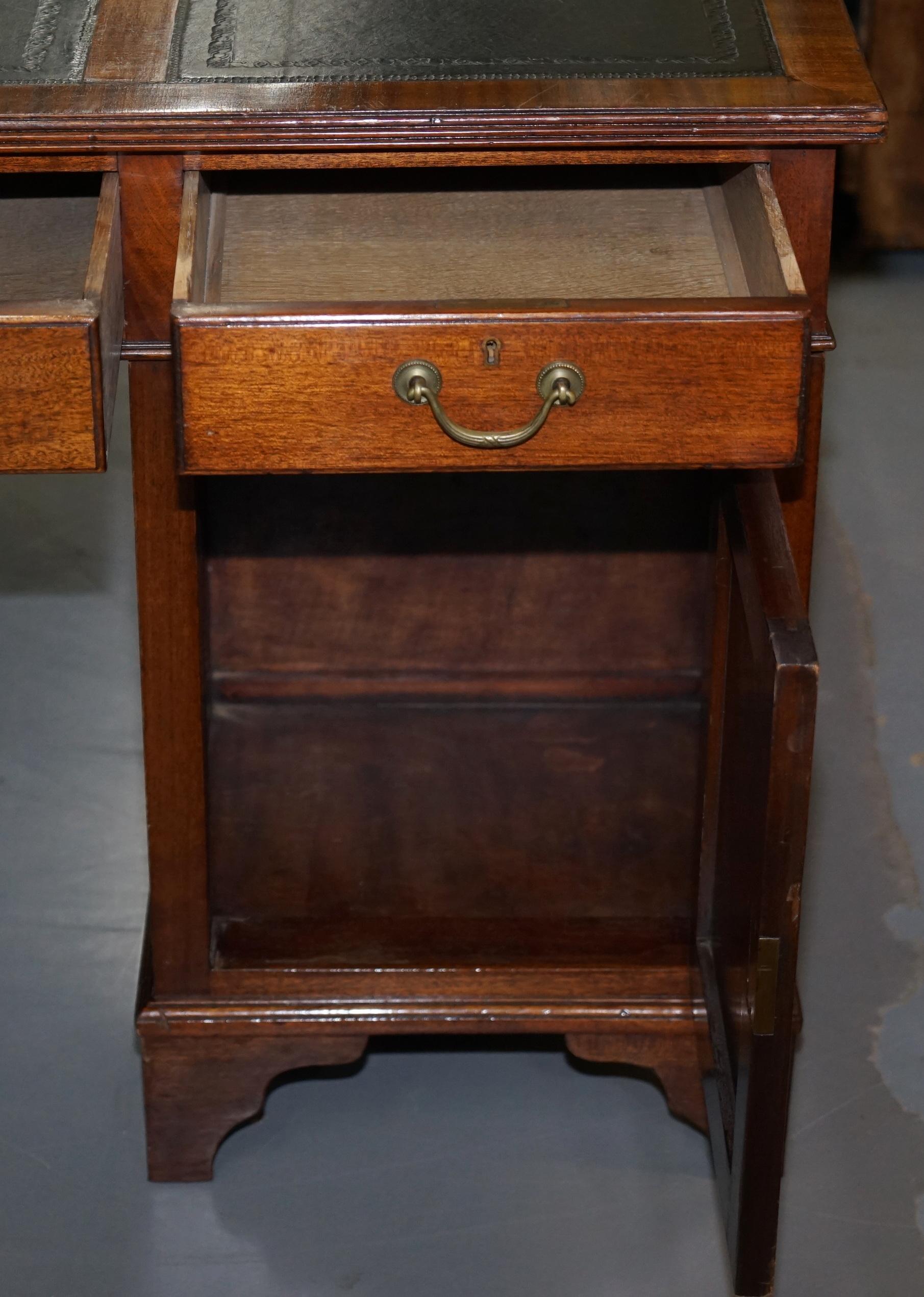 Victorian 12-Drawer 2 Cupboard Double Sided Twin Pedestal Partner Desk Leather 9