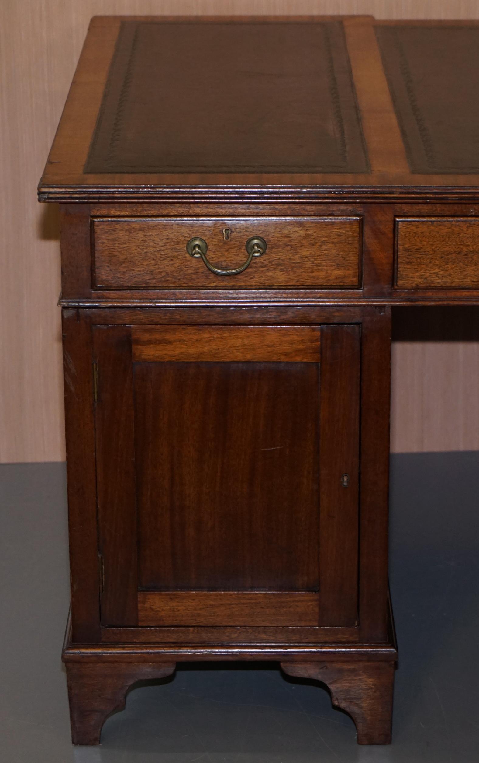 Victorian 12-Drawer 2 Cupboard Double Sided Twin Pedestal Partner Desk Leather 11