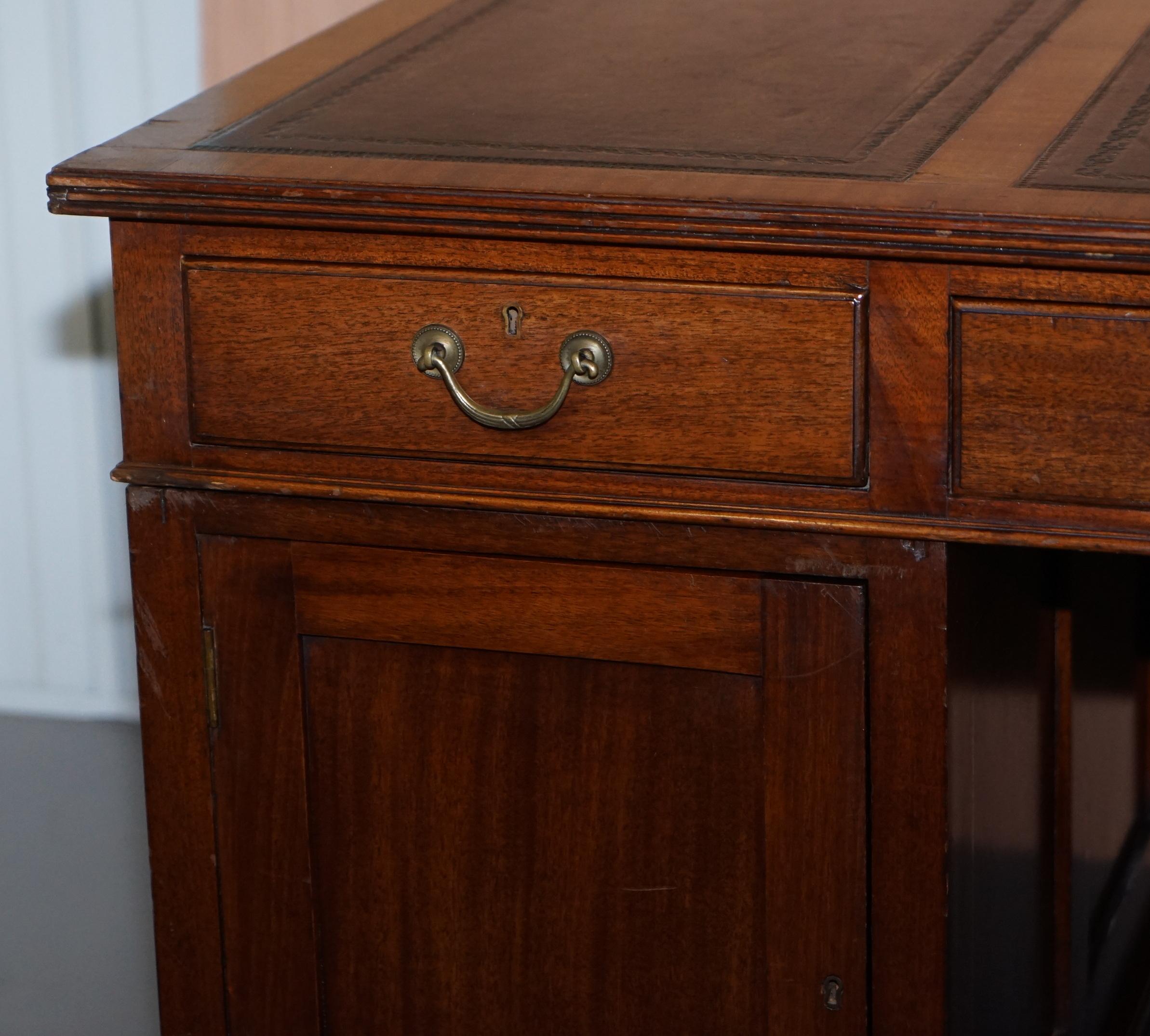 Victorian 12-Drawer 2 Cupboard Double Sided Twin Pedestal Partner Desk Leather 12