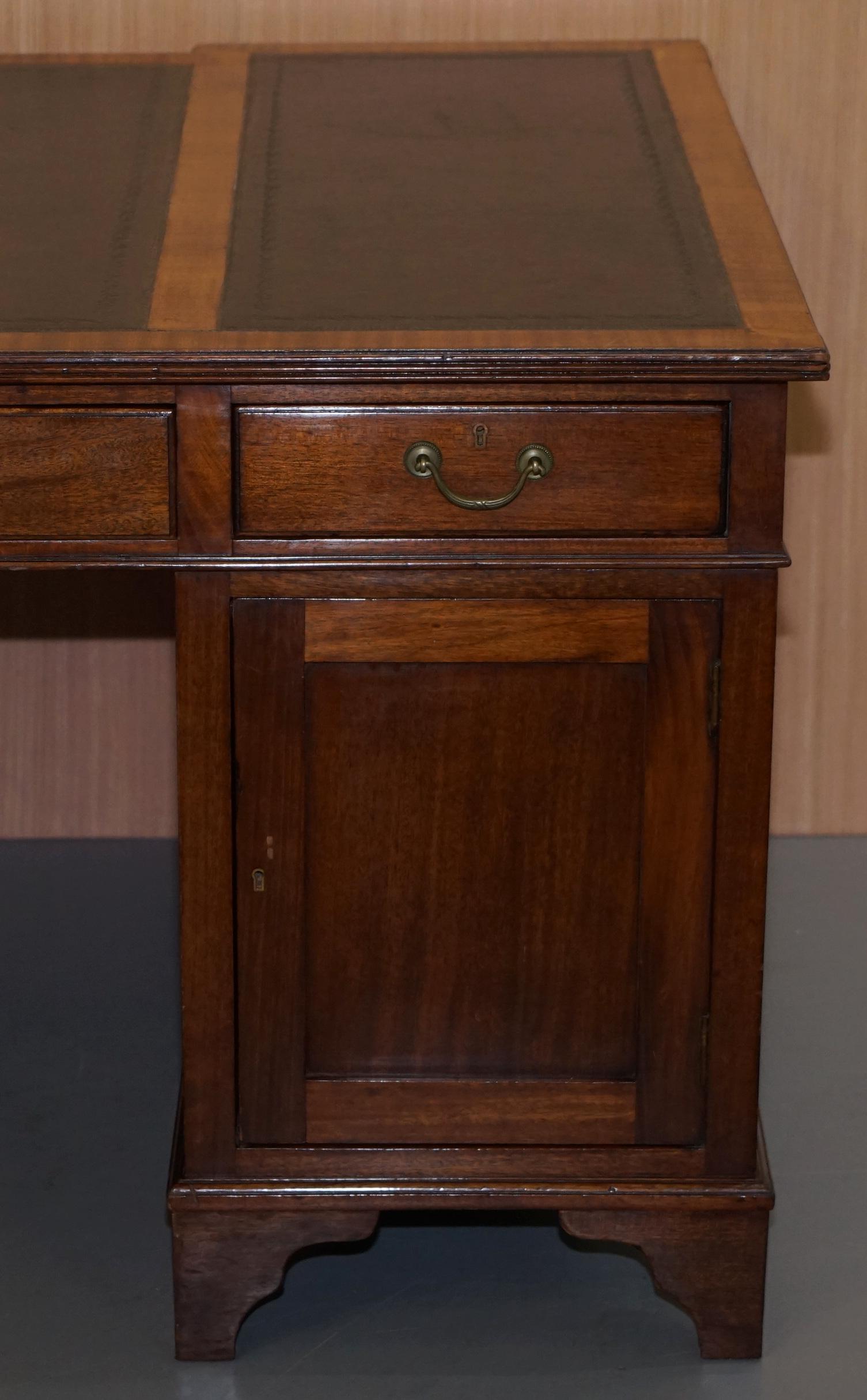 Victorian 12-Drawer 2 Cupboard Double Sided Twin Pedestal Partner Desk Leather 13