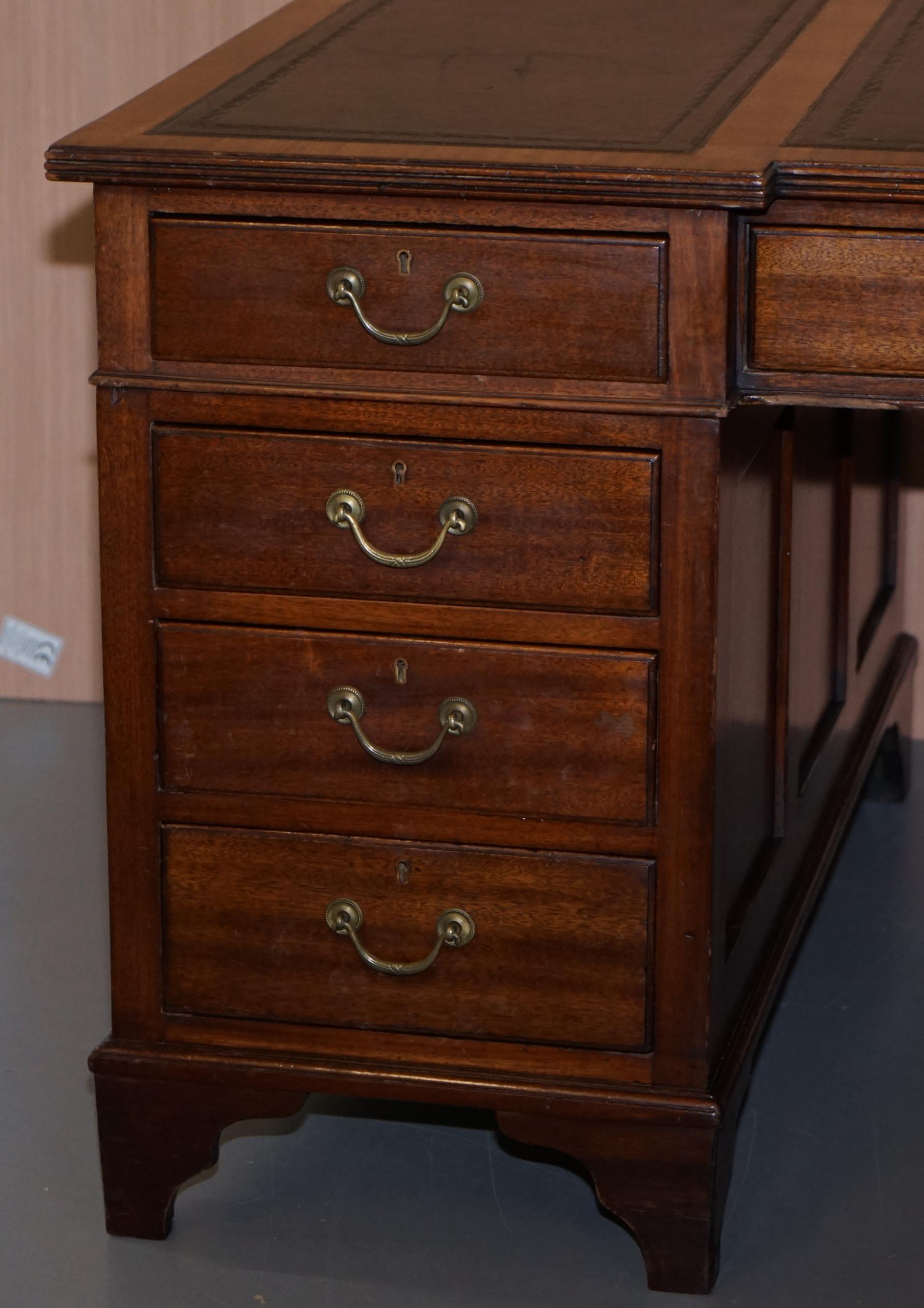 19th Century Victorian 12-Drawer 2 Cupboard Double Sided Twin Pedestal Partner Desk Leather