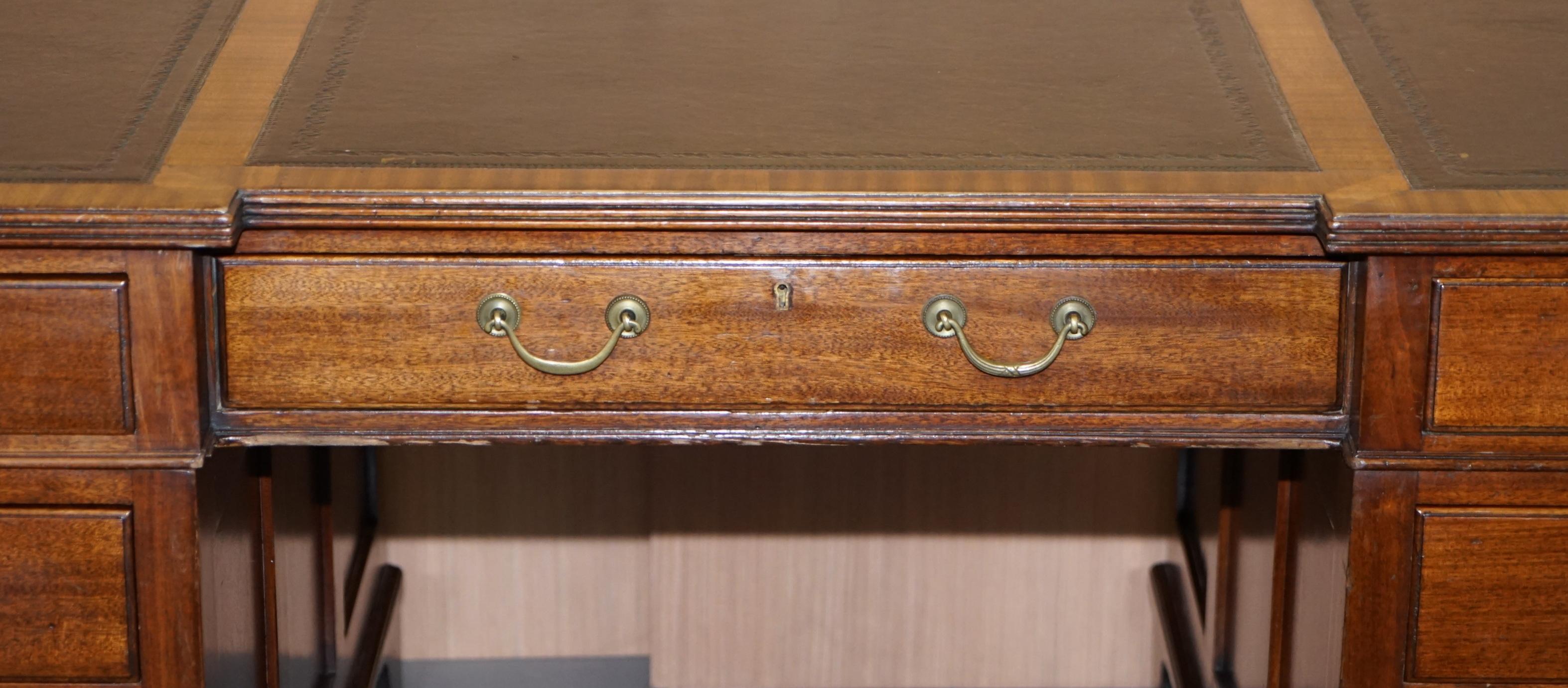Victorian 12-Drawer 2 Cupboard Double Sided Twin Pedestal Partner Desk Leather 1
