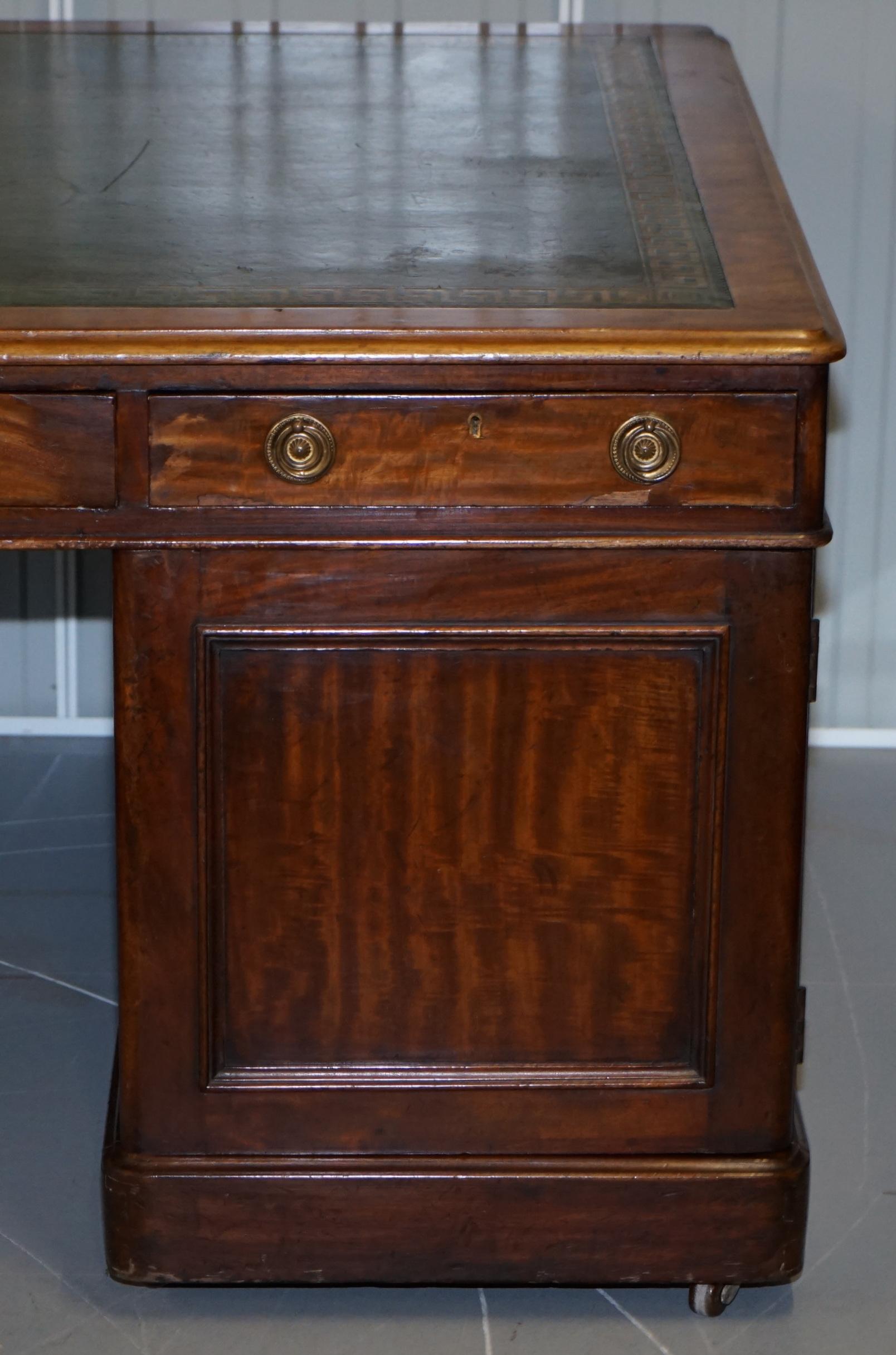 Victorian 12 Drawer 2 Cupboard Twin Pedestal Double Sided Partner Desk Leather 9