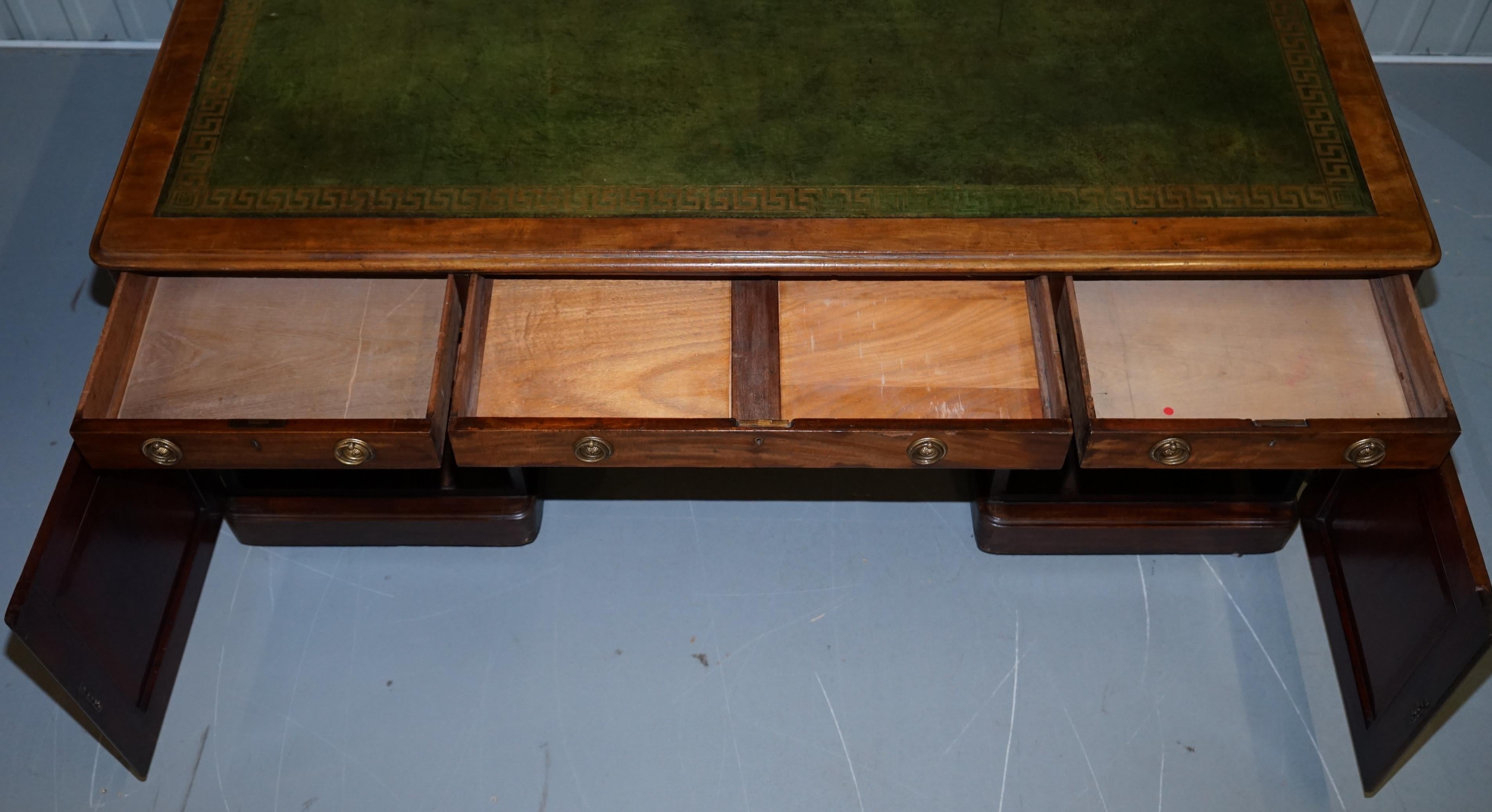 Victorian 12 Drawer 2 Cupboard Twin Pedestal Double Sided Partner Desk Leather 11