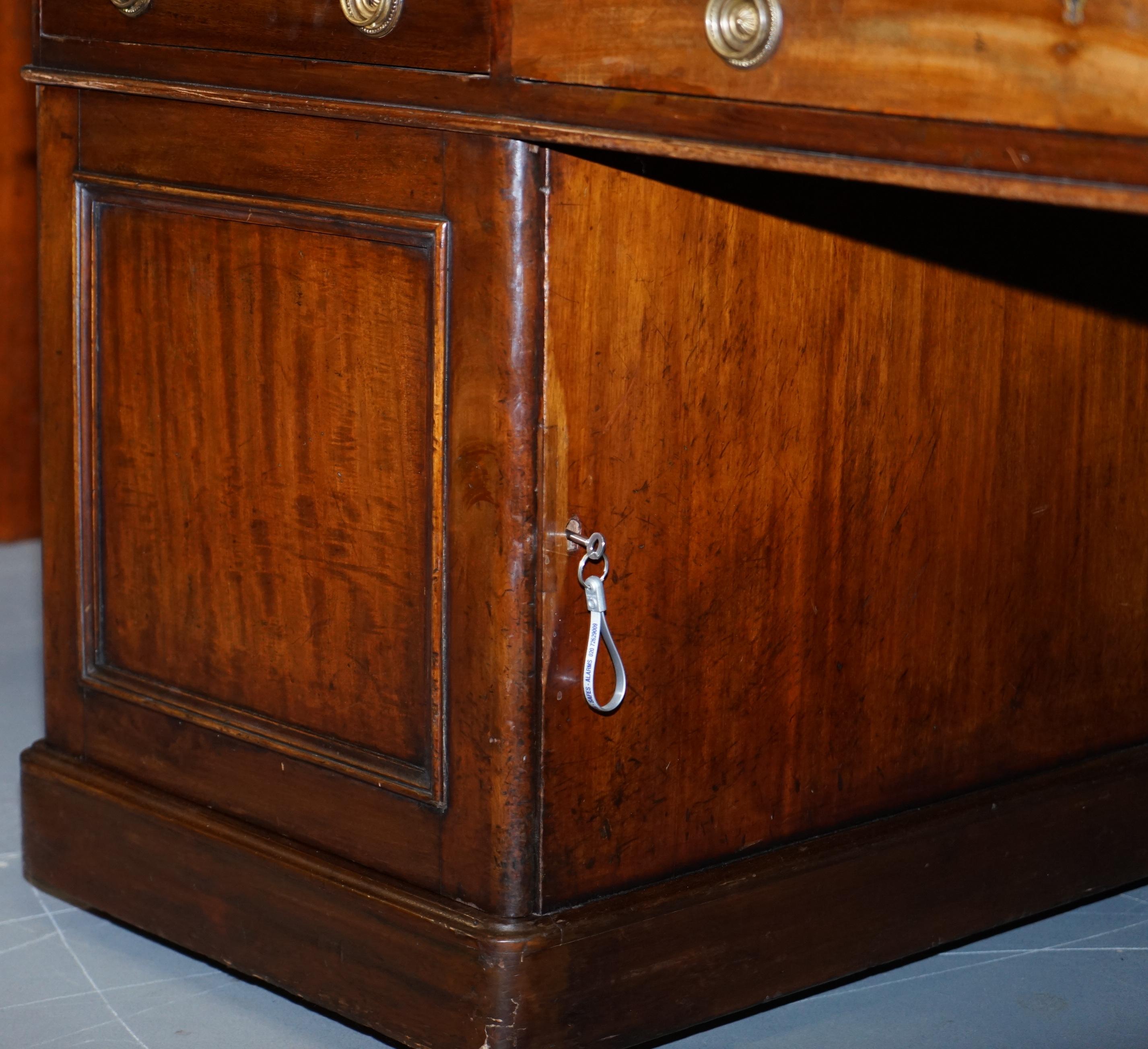 Victorian 12 Drawer 2 Cupboard Twin Pedestal Double Sided Partner Desk Leather 13