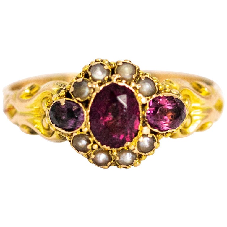 Victorian 12 Karat Gold Amethyst and Pearl Cluster Ring at 1stDibs | 12 ...