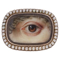 Antique Victorian 12 kt rose gold finely painted miniature brooch '' Lover's Eye '' 