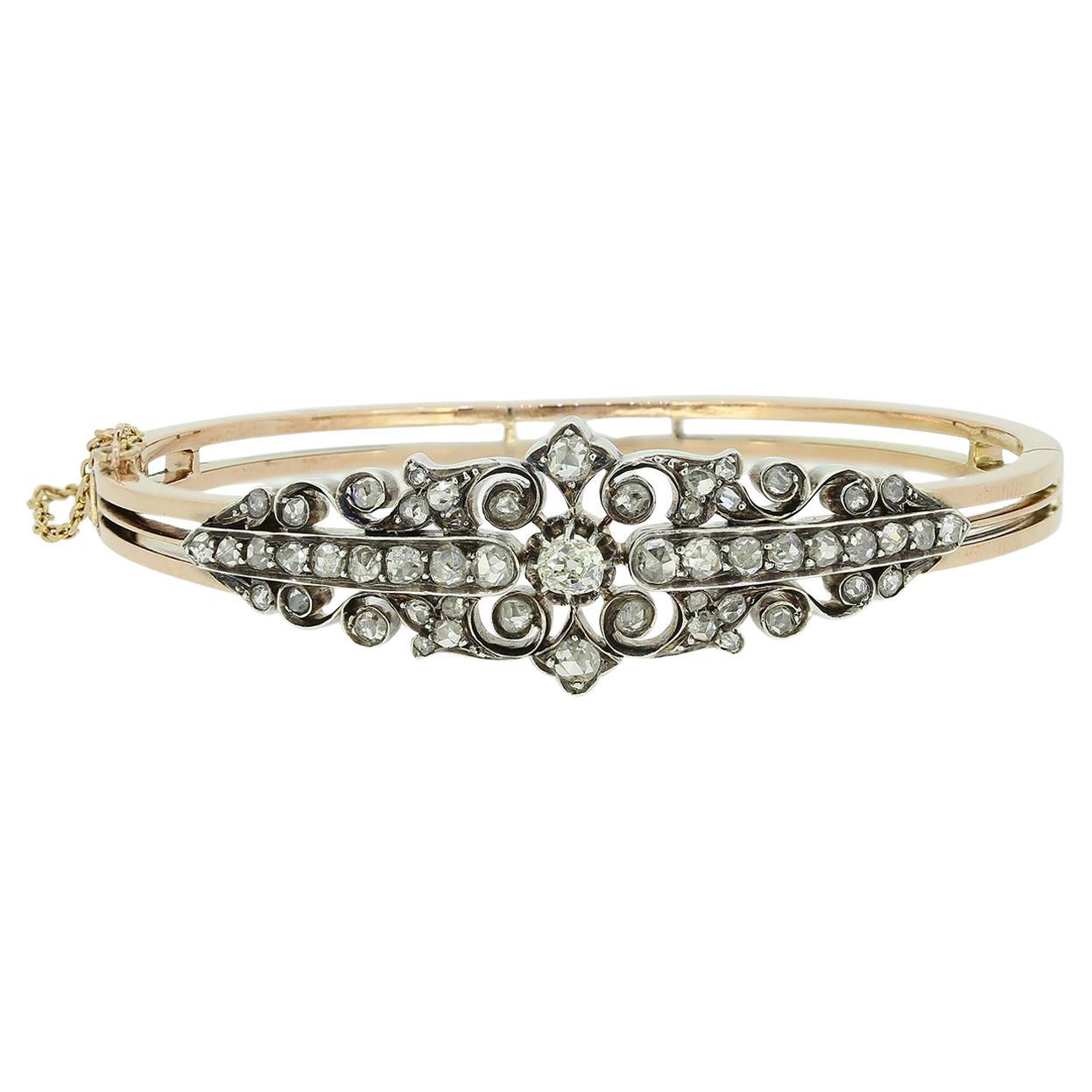 Victorian 1.20 Carat Diamond Hinge Bangle