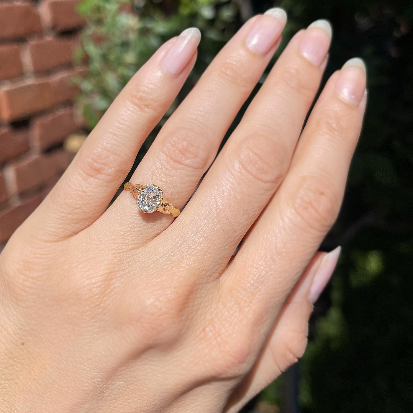 Victorian 1.20 Carat GIA Old Mine Cushion Cut Diamond Solitaire Ring 2