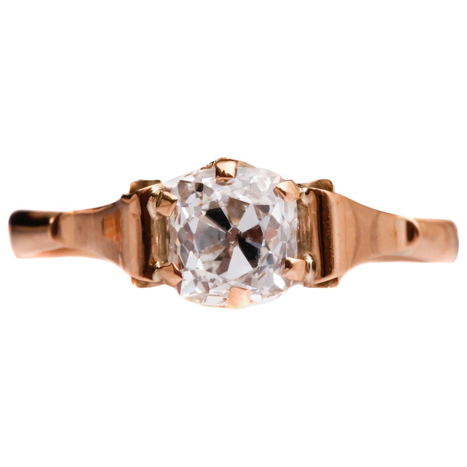Victorian 1.20 Carat Old Mine Cushion Diamond Engagement Ring