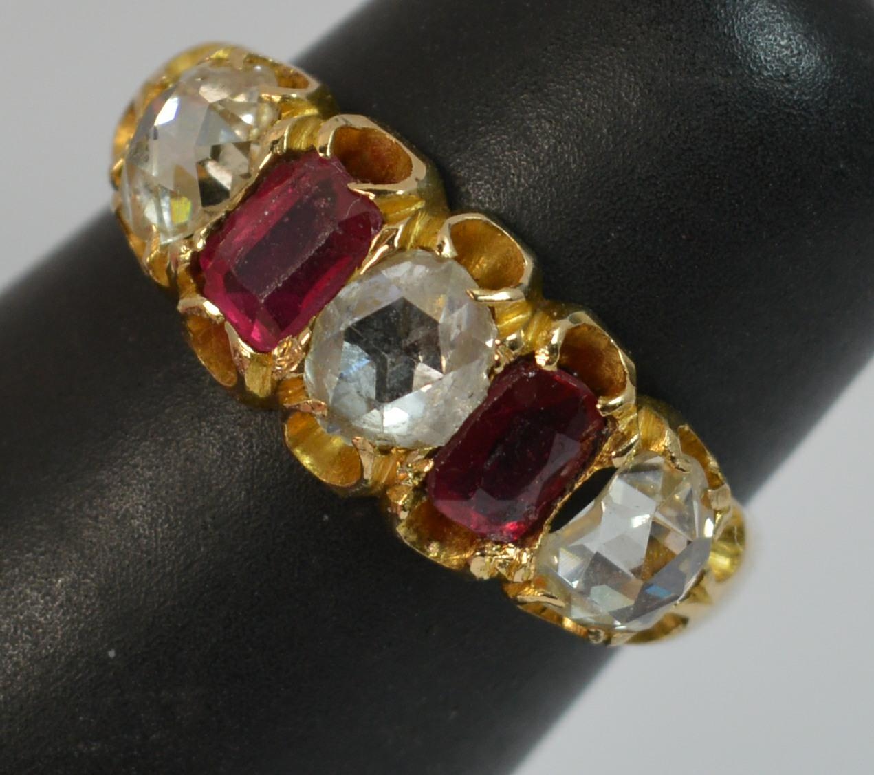 Victorian 1.20 Carat Rose Cut Diamond Five-Stone 15 Carat Gold Ring 8