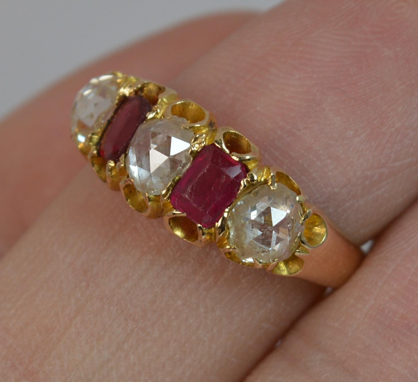 Victorian 1.20 Carat Rose Cut Diamond Five-Stone 15 Carat Gold Ring In Good Condition In St Helens, GB