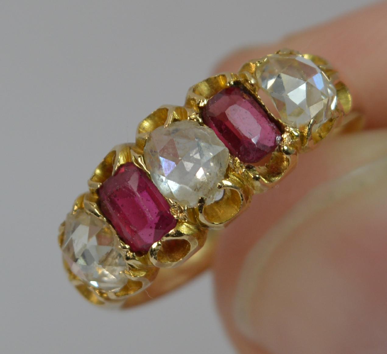 Victorian 1.20 Carat Rose Cut Diamond Five-Stone 15 Carat Gold Ring 2