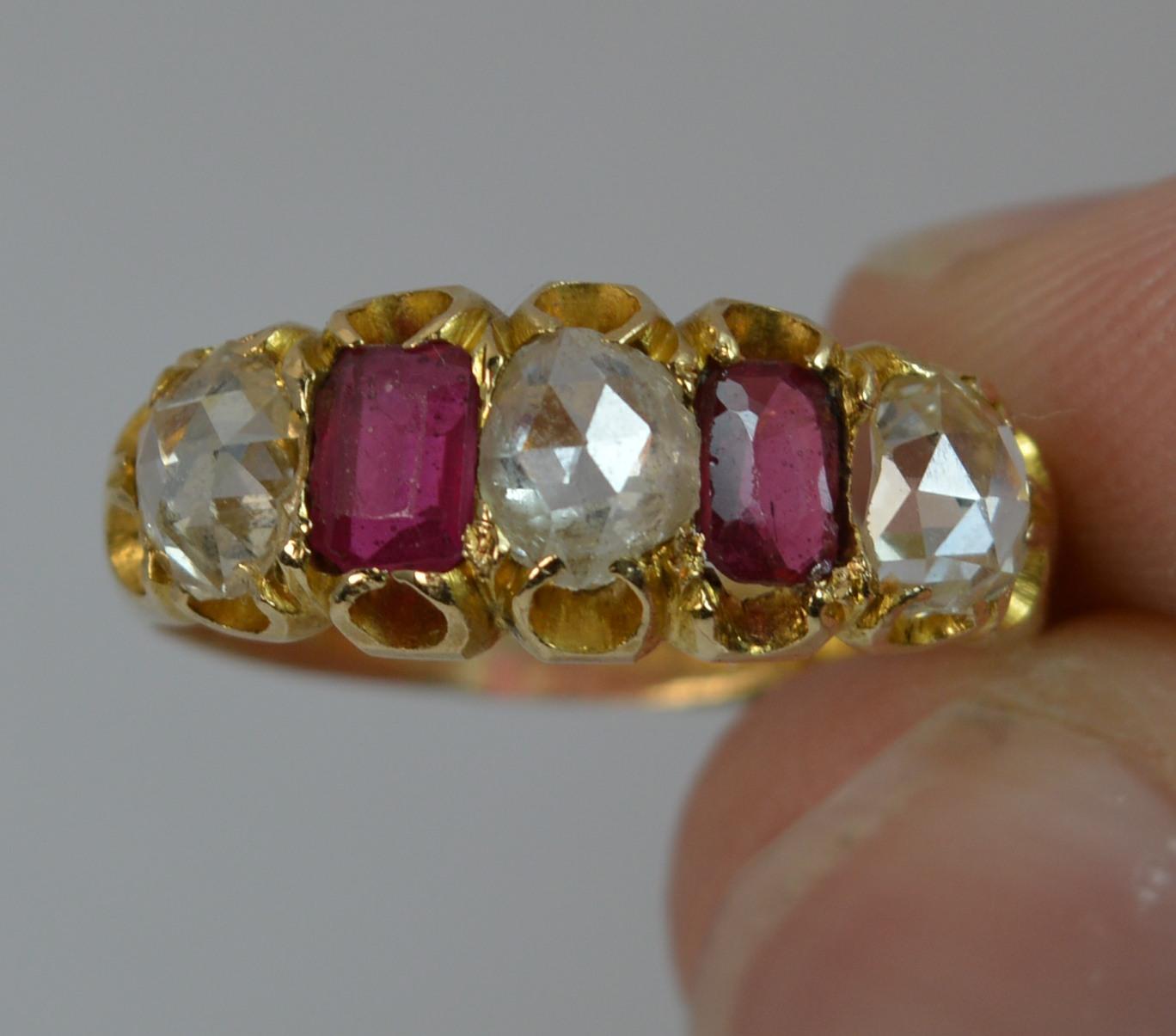 Victorian 1.20 Carat Rose Cut Diamond Five-Stone 15 Carat Gold Ring 3