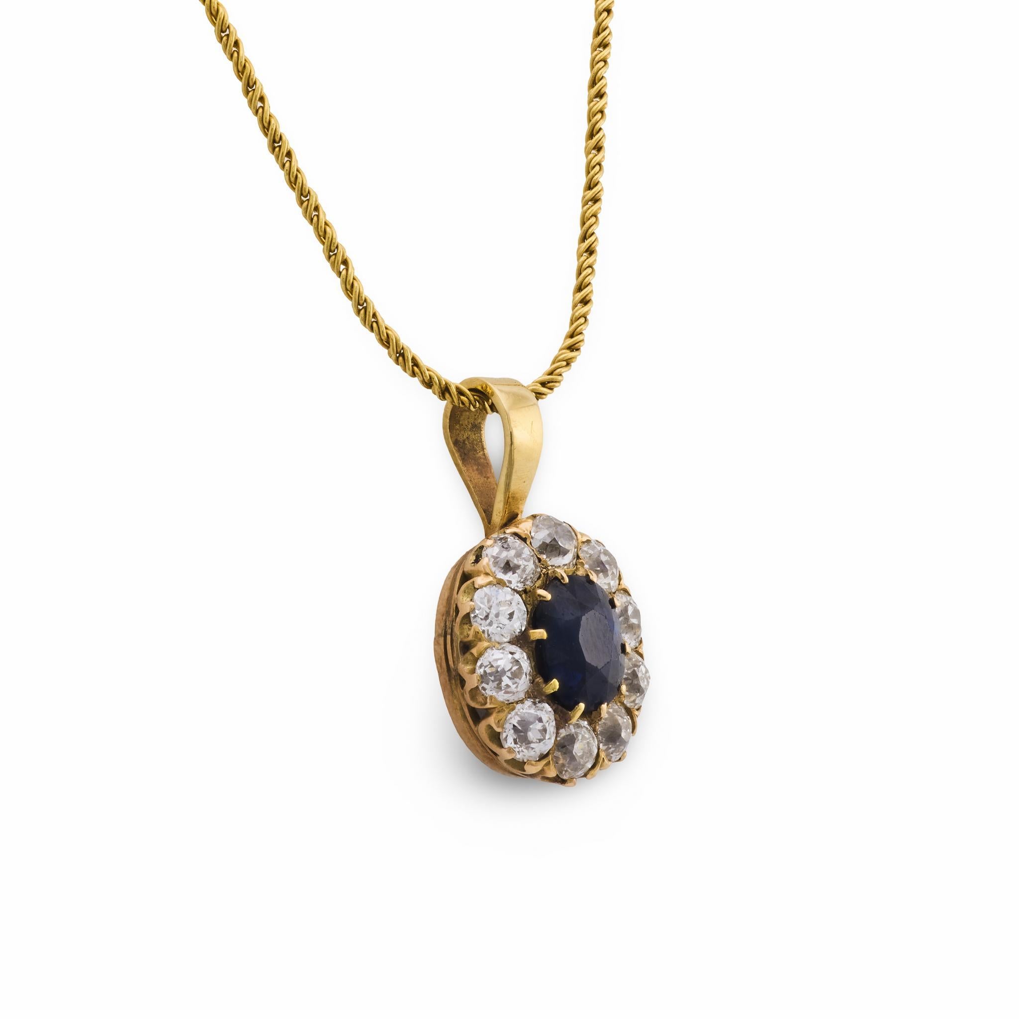 Collier Victorien 1.20 carat saphir diamant or jaune 14k Pour femmes en vente