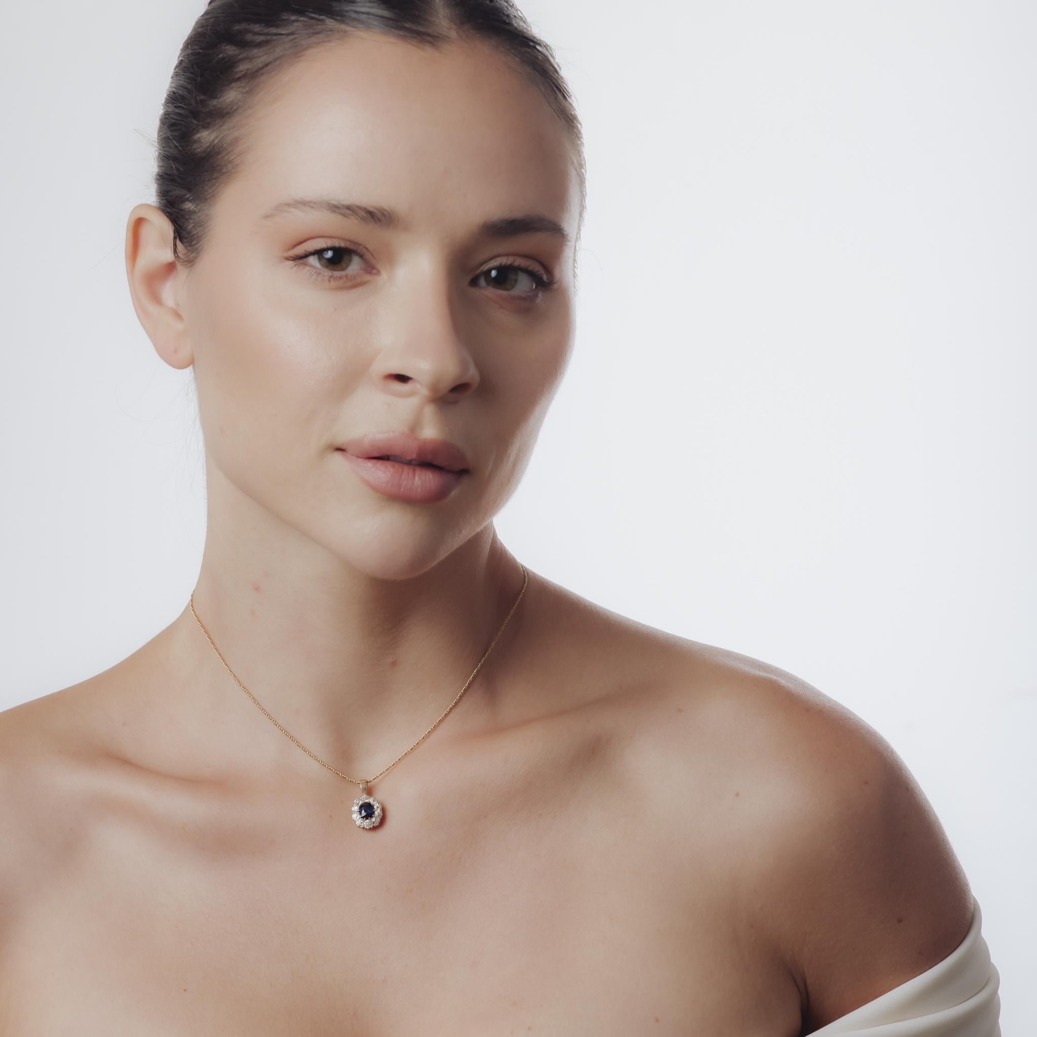 Collier Victorien 1.20 carat saphir diamant or jaune 14k en vente 1