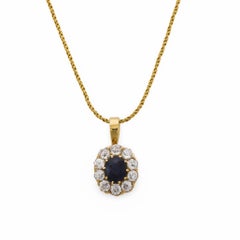 Viktorianische 1,20 Karat Saphir-Diamant 14k Gelbgold-Cluster-Halskette