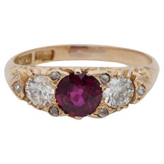 Victorian .98 Ct Ruby Diamond 18 Kt Trilogy Ring